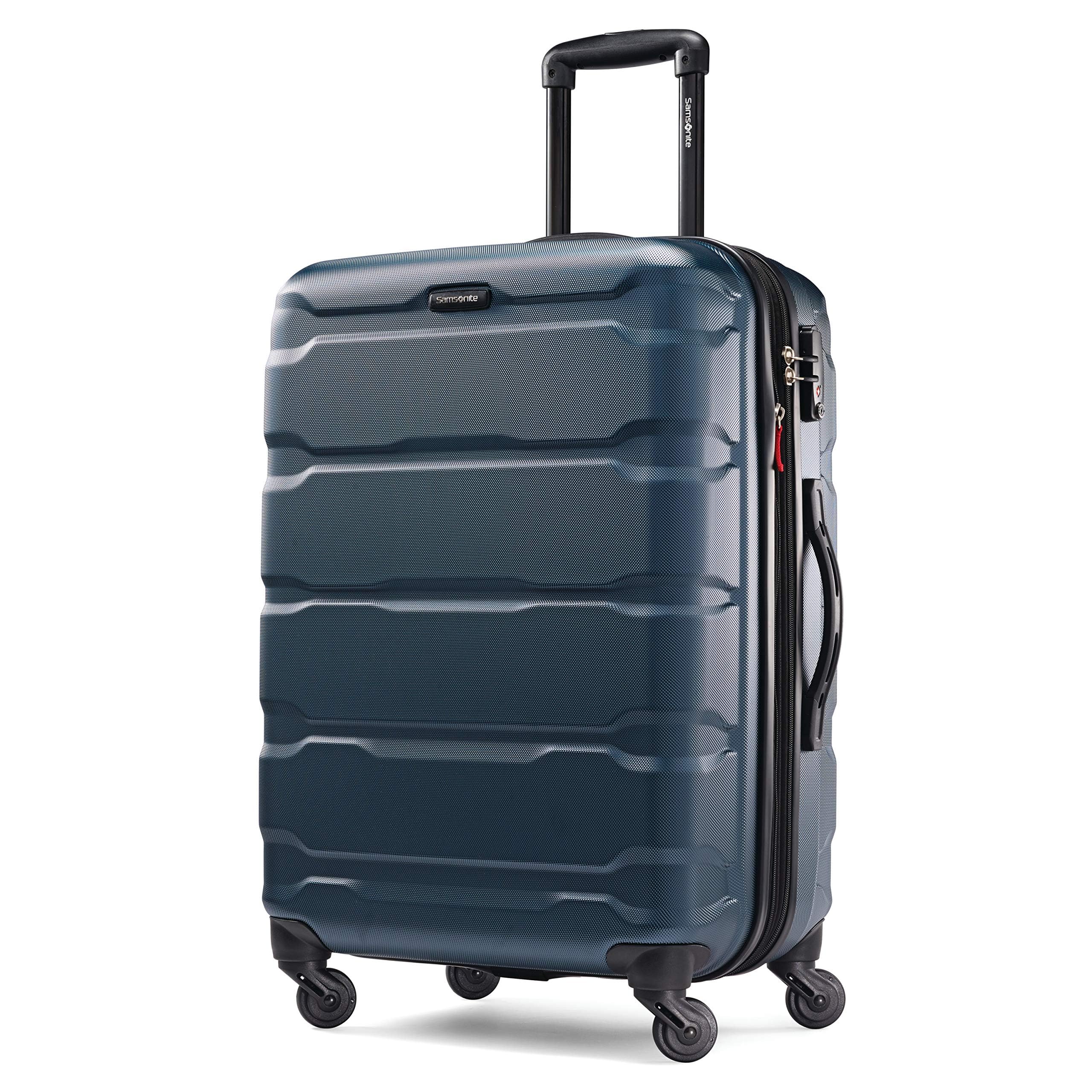 Samsonite Omni PC Hardside Expandable Spinner Luggage 24-Inch Checked-Medium Suitcase - Teal Blue for Business Travel & Vacation (TSA Lock, Durable Lightweight Design)