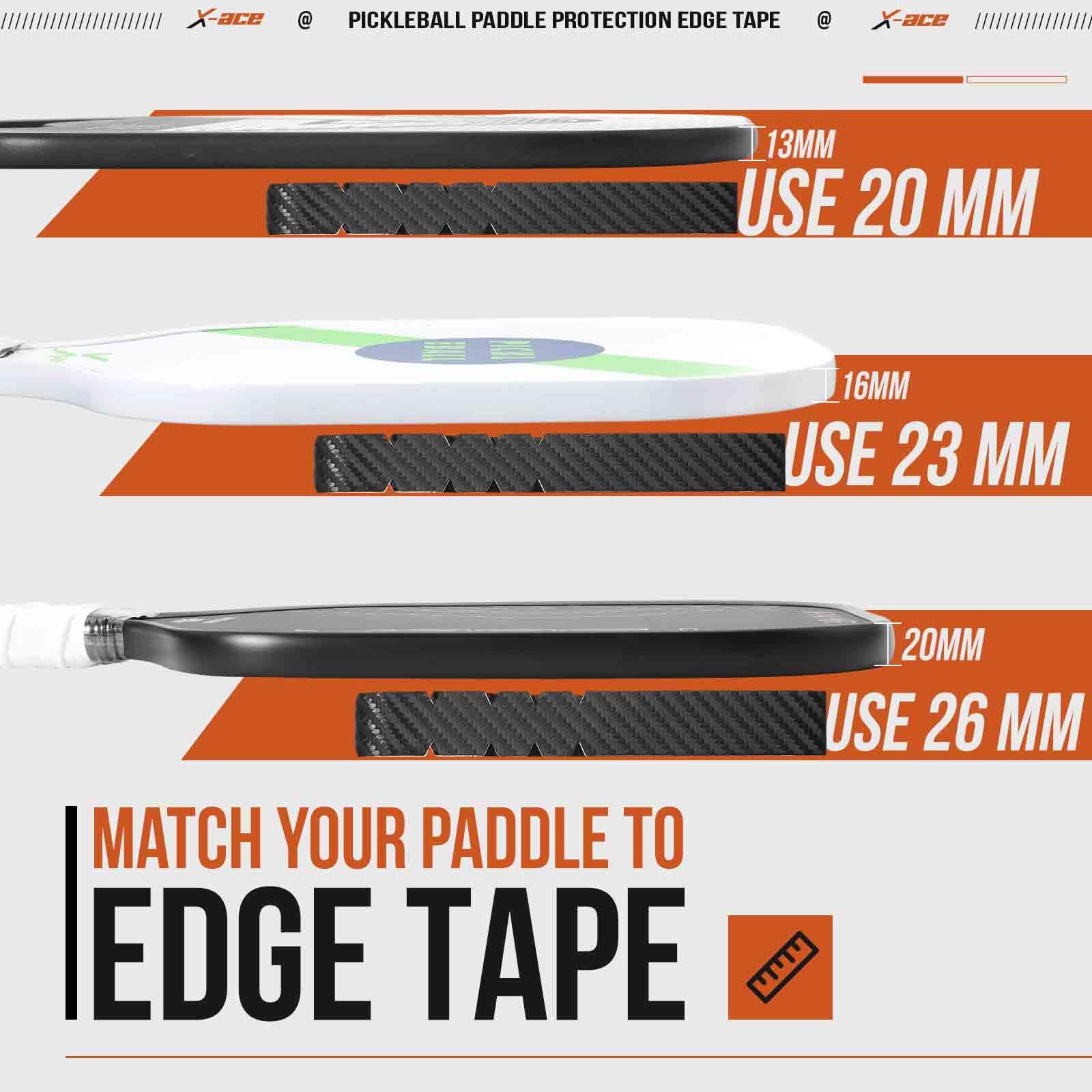 X-ACE Pickleball Edge Guard Tape - 3 Pack Paddle Protection Tape for Pickleball Rackets (Black/White/Carbon Fiber) - Anti-Wrinkle Serrated Design for Professional & Recreational Play | Perfect for Court Protection & Paddle Longevity