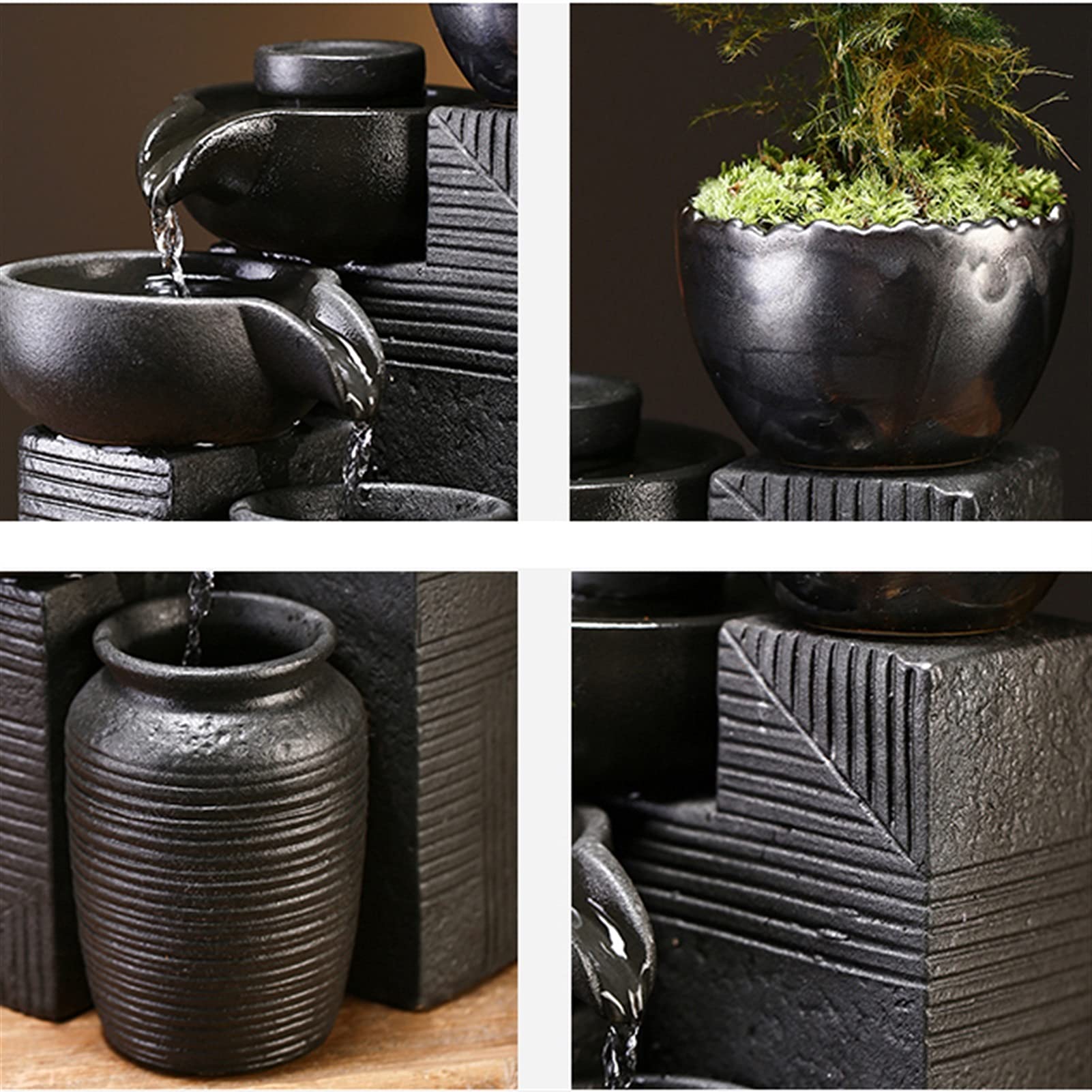 Chinese Style Ceramic Desktop Fountain with Stone Mill - Flowing Water Zen Meditation Waterfall for Office & Living Room Decor - Perfect for Relaxation, Stress Relief, and Home Feng Shui