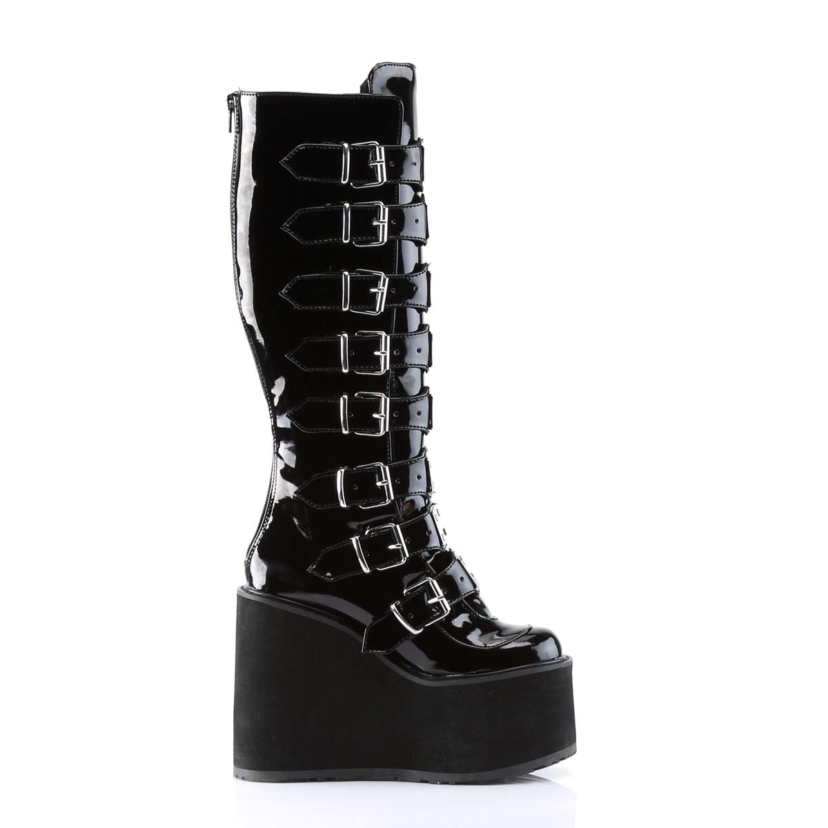 Demonic Women's 5.5 Inch Chunky Heel Knee High Platform Boots with Metal Plates - Black Size 8 | Gothic Fashion, Punk Outfits & Nightclub Wear