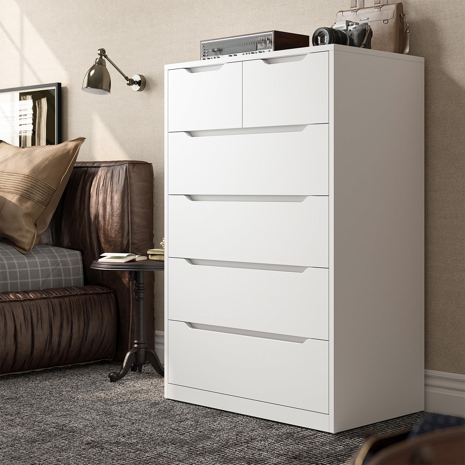 EnHomee 6-Drawer Modern Dresser for Bedroom - White Chest of Drawers with Large Storage Organizer, Deep Drawers & Smooth Metal Glides - Perfect for Bedroom, Nursery, or Dorm Organization