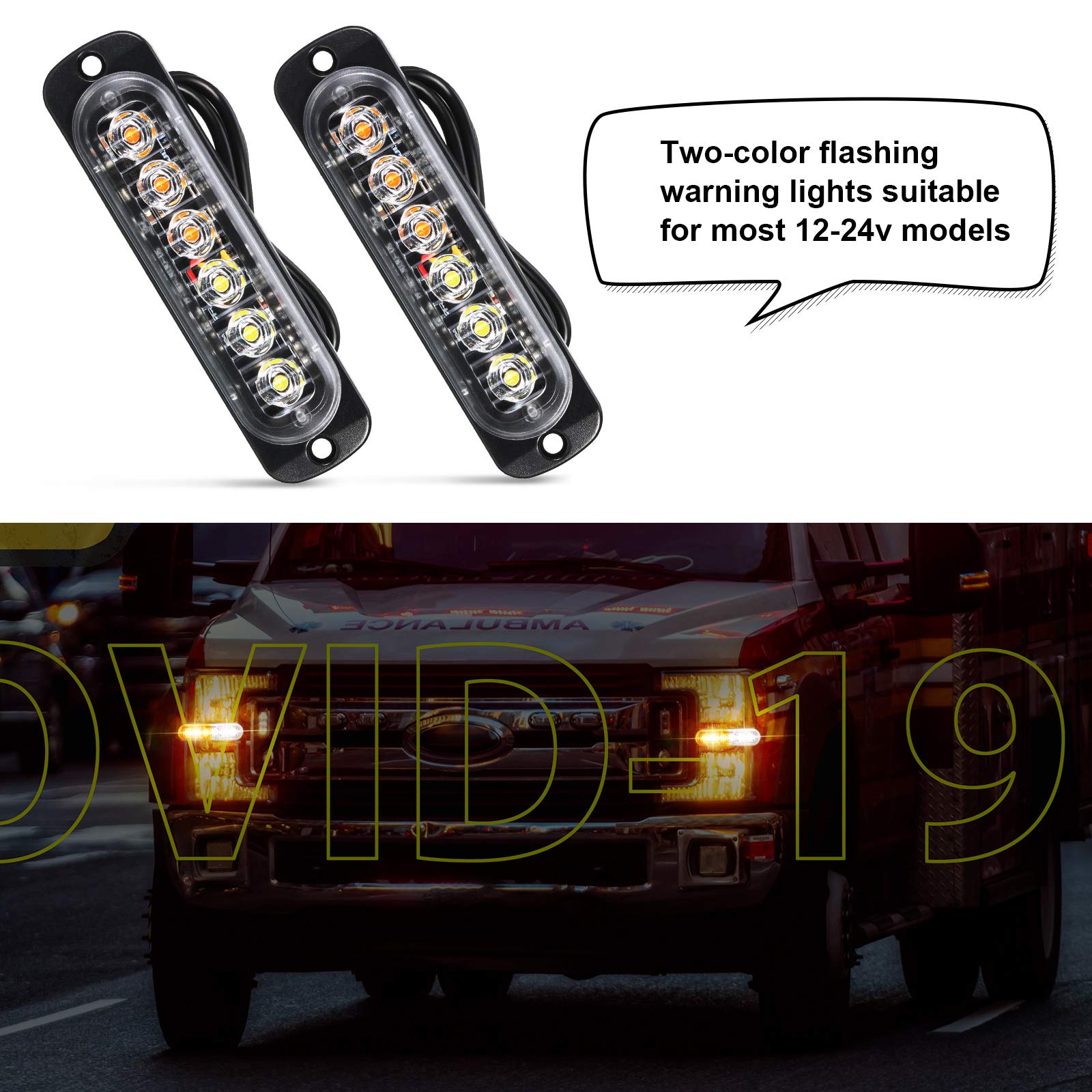 Frienda 12-Piece LED Amber Strobe Emergency Lights for Trucks & Vehicles - Flashing Hazard Warning Lights with Mounting Pads & Screws - Perfect for Off-Road Cars, Emergency Vehicles & Work Trucks - Ideal for Roadside Safety, Construction Zones & Nighttime Visibility