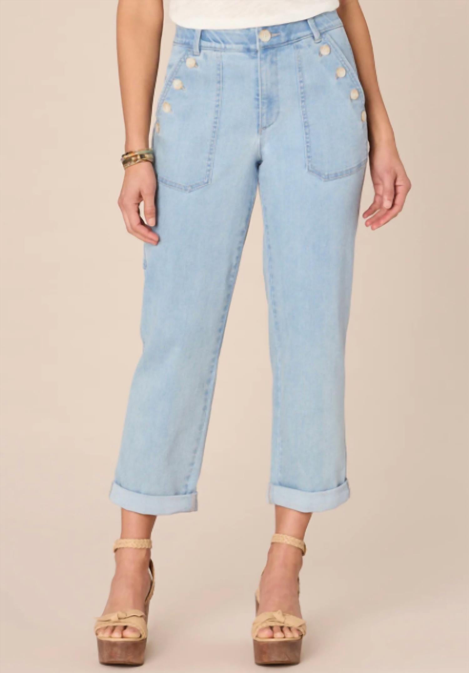 Absolution High Rise Repreve Straight Leg Jeans with Roll Cuff in Light Blue | Eco-Friendly Stretch Denim Pants for Women | Perfect for Casual Wear, Office & Weekend Outings