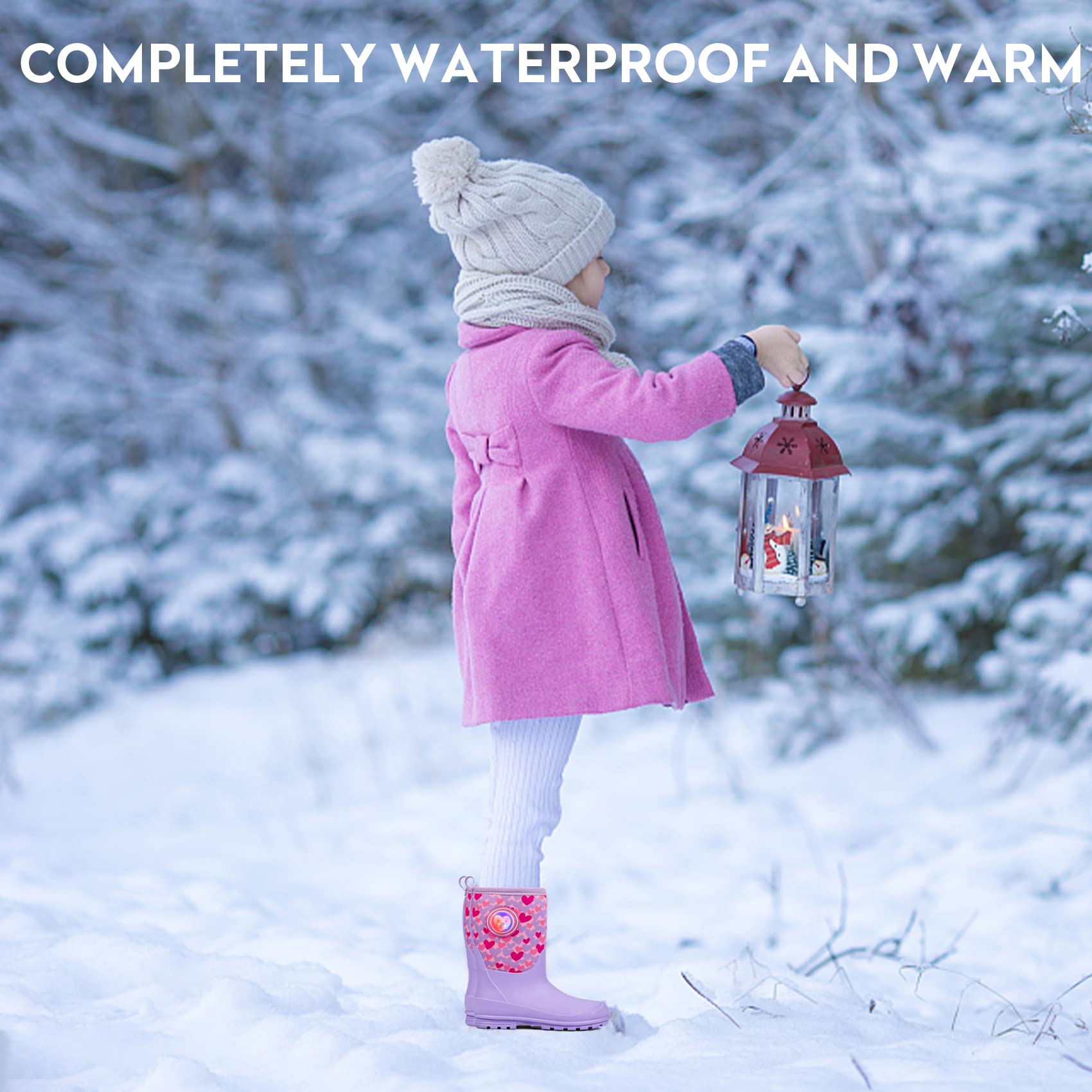 DKSUKO Kids Light Up Winter Snow Boots - Waterproof Insulated Rubber Rain Boots for Boys & Girls - Perfect for Snow Play, Rainy Days & Outdoor Adventures