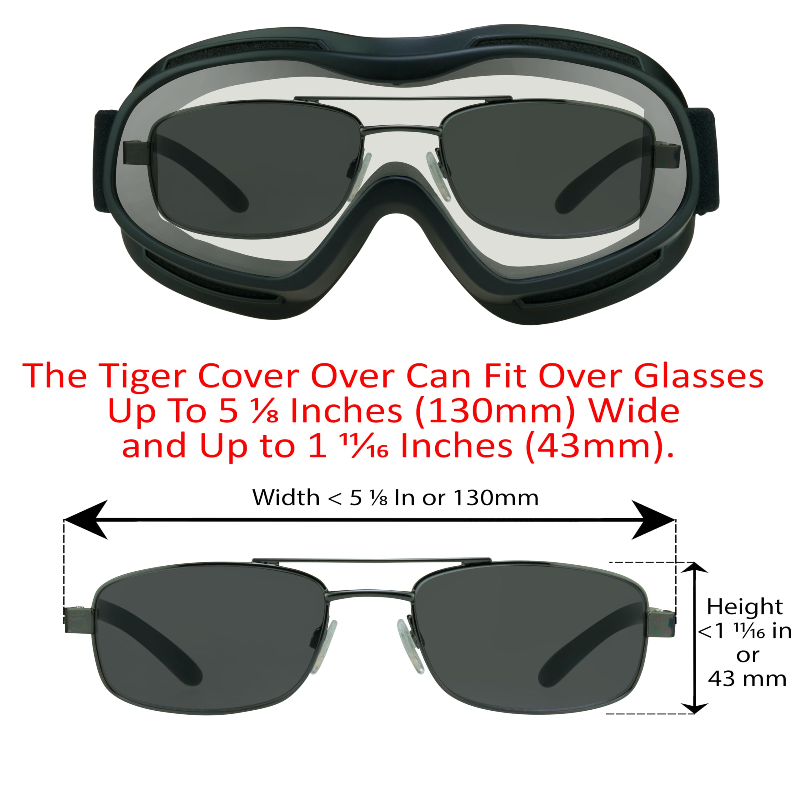 Motorcycle Goggles Over Glasses - Safety Polycarbonate Lenses for Riding, XL Microfiber Cleaning Case Included | Perfect for Night Riding, Off-Road Adventures & Eye Protection