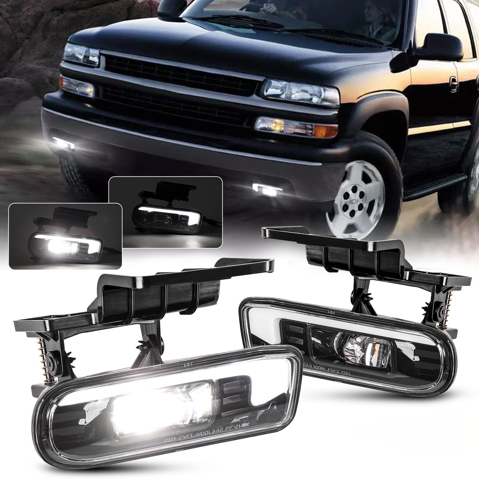 High-Performance LED Fog Lights Replacement for Chevy Silverado 1500/2500/3500 & Suburban/Tahoe (2000-2006) - Durable Off-Road Lighting for Night Driving and Bad Weather