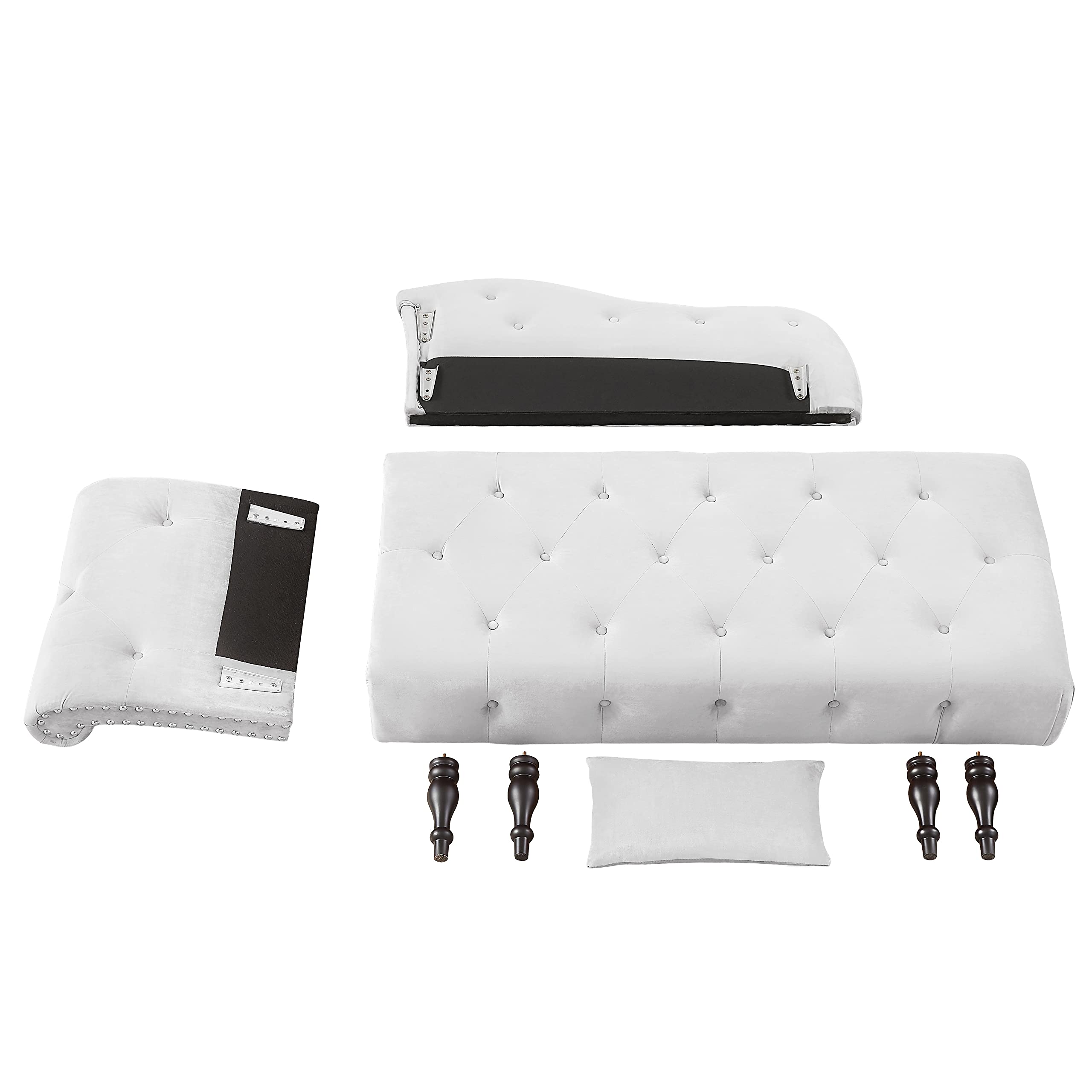 Luxury Velvet Chaise Lounge Sofa Bed - Modern Tufted Button & Nailhead Trim Design with Rolled Left Armrest & Pillow - Perfect for Bedroom, Living Room & Home Office (White)
