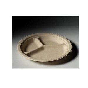 Eco-Friendly Chinet Paperpro Naturals Fiber Round Plates - 3-Compartment, 10.25