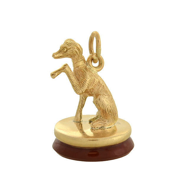Antique Victorian 14K Gold Greyhound Dog Fob with Carnelian Seal - Perfect for Vintage Jewelry Collectors & Dog Lovers - Ideal for Gifts, Special Occasions & Historical Reenactments