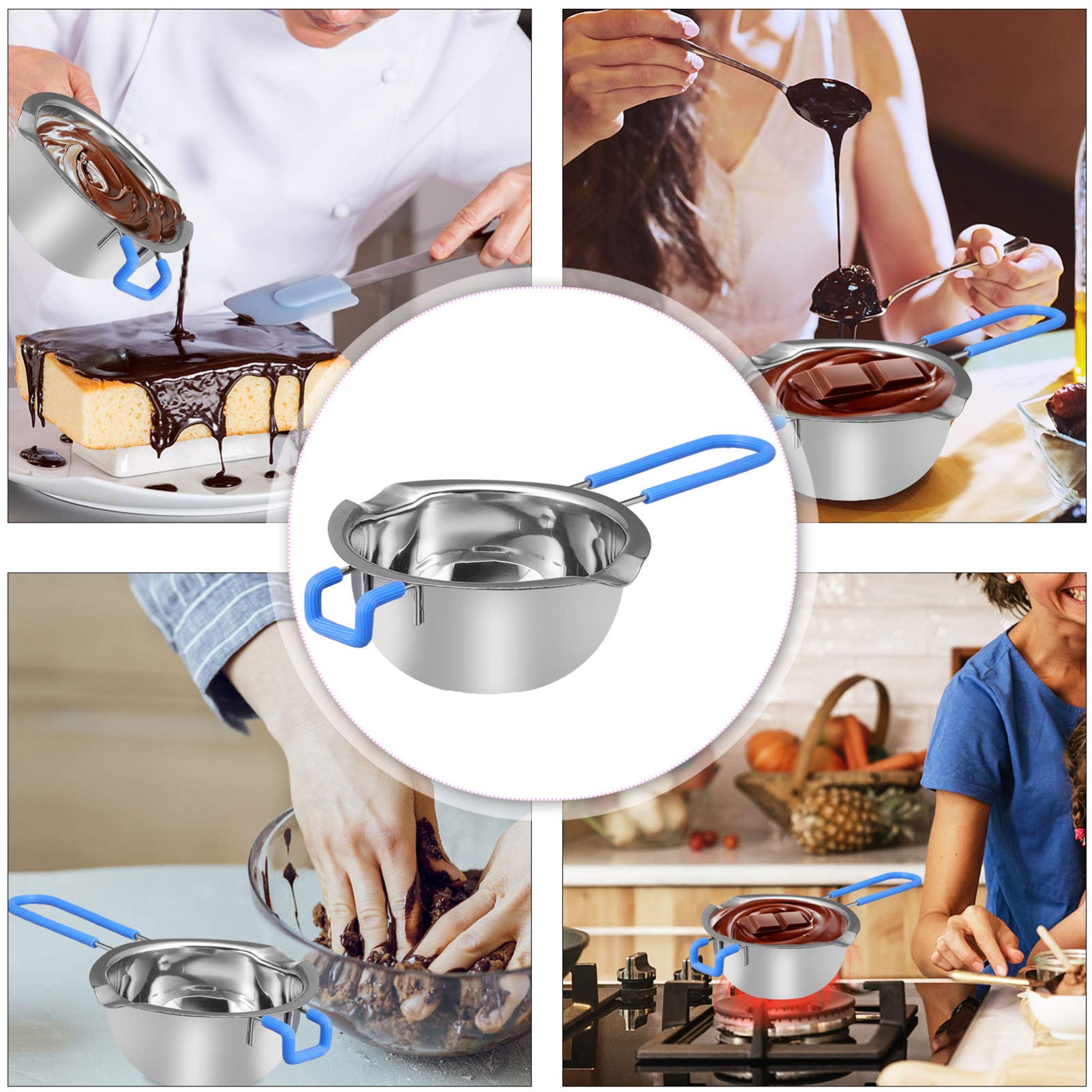 Premium Stainless Steel Chocolate Melting Pot with Non-Stick Coating - Double Boiler Candy Warmer for Butter, Chocolate, Cheese & Candy Making - Ideal for Baking, Dessert Prep & DIY Candy Crafts (Blue)