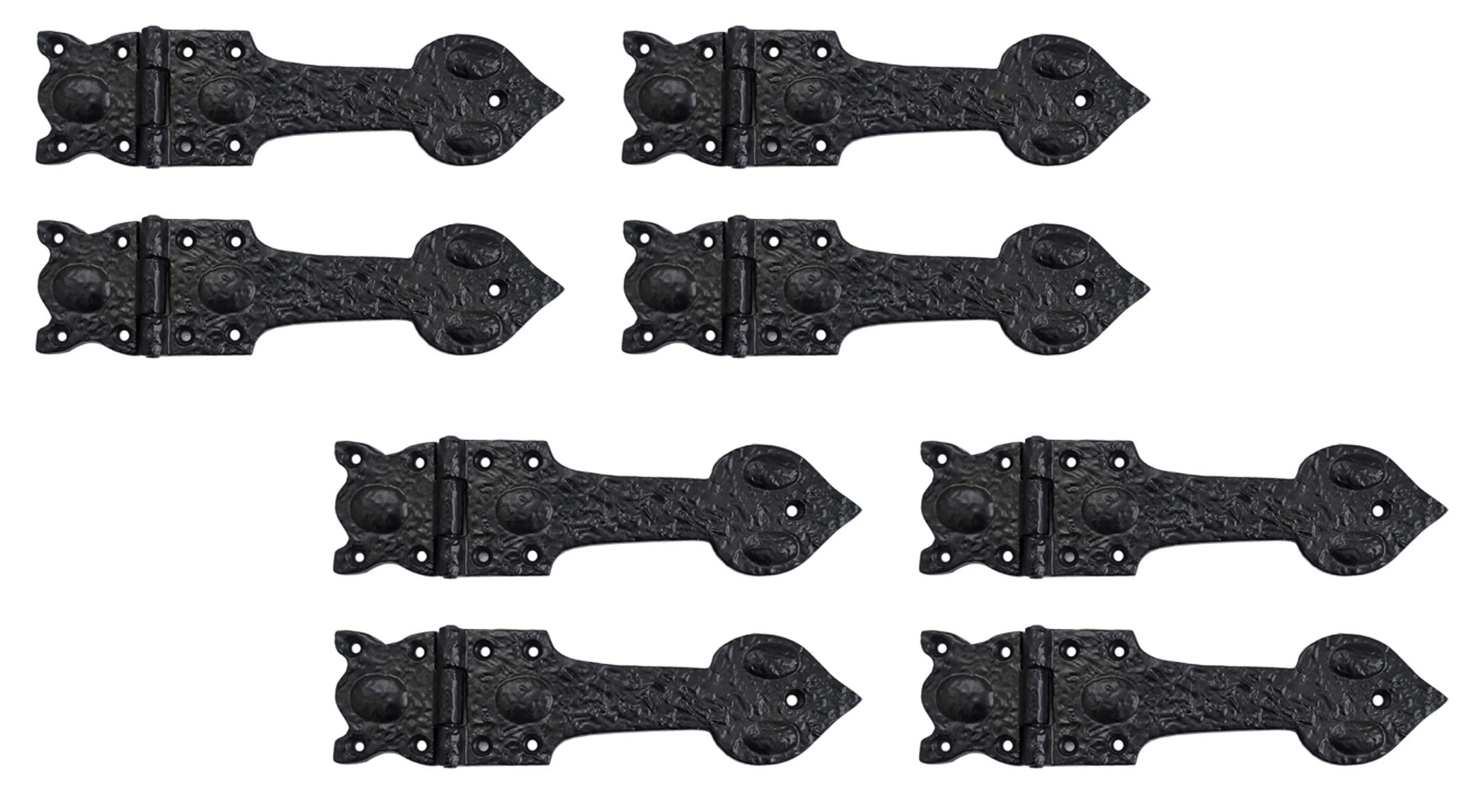 Antique Cast Iron Heart-Shaped T Hinge 8 Inch - 8 Pack Matte Black Powder Coated - Heavy Duty Rustic Door & Cabinet Hardware for Farmhouse, Barn, and Vintage Furniture Restoration