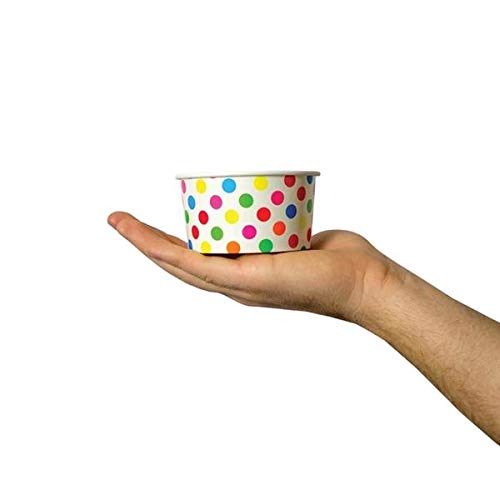 UNIQ 1000-Count 8 oz Rainbow Polka Dot Paper Ice Cream Cups | Disposable Dessert Bowls for Ice Cream, Yogurt, Gelato & Party Treats | Bulk Frozen Dessert Supplies for Ice Cream Shops, Birthday Parties & Catering Events