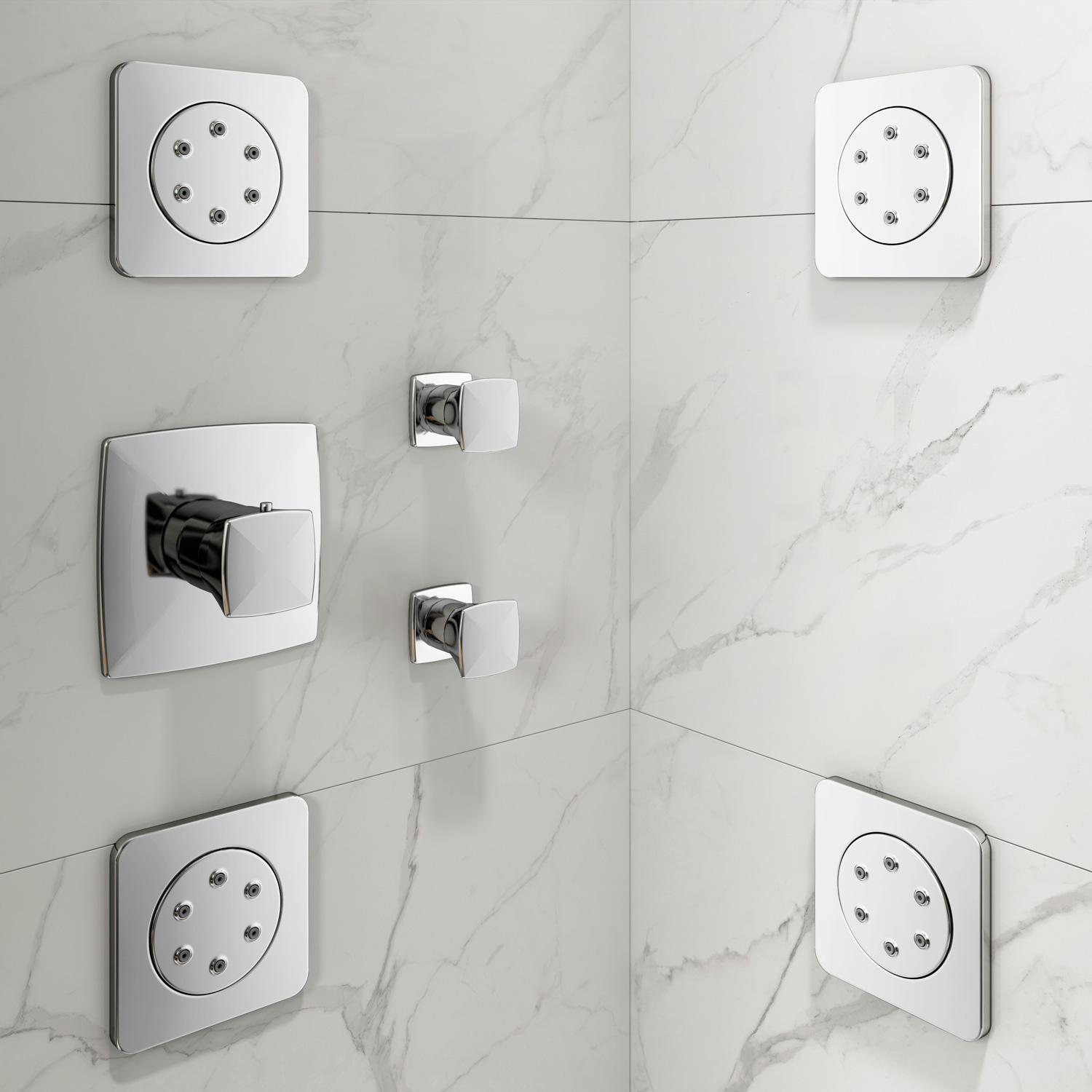 Adjustable Shower Body Jets with Round & Square Trims - Chrome Finish (Model 104777/110 Kalia) for Spa-Like Bathroom Experience & Luxury Home Upgrade