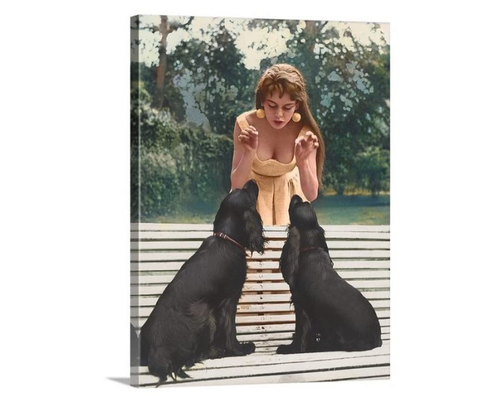 Brigitte Bardot and Her Dogs Vintage Photo Art Print - 24x36 Unframed Wall Decor Poster for Home, Office & Gallery - Classic Celebrity Canvas Picture for Movie & Pop Culture Fans