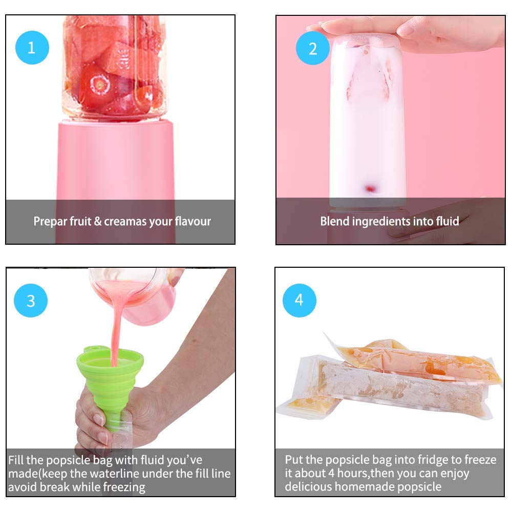 50 Pack DIY Disposable Ice Pop Bags with Silicone Funnel - Reusable Popsicle Molds for Homemade Frozen Treats, Summer Snacks, Kids Party Favors and Outdoor Picnics (50 or 100 Count Options)