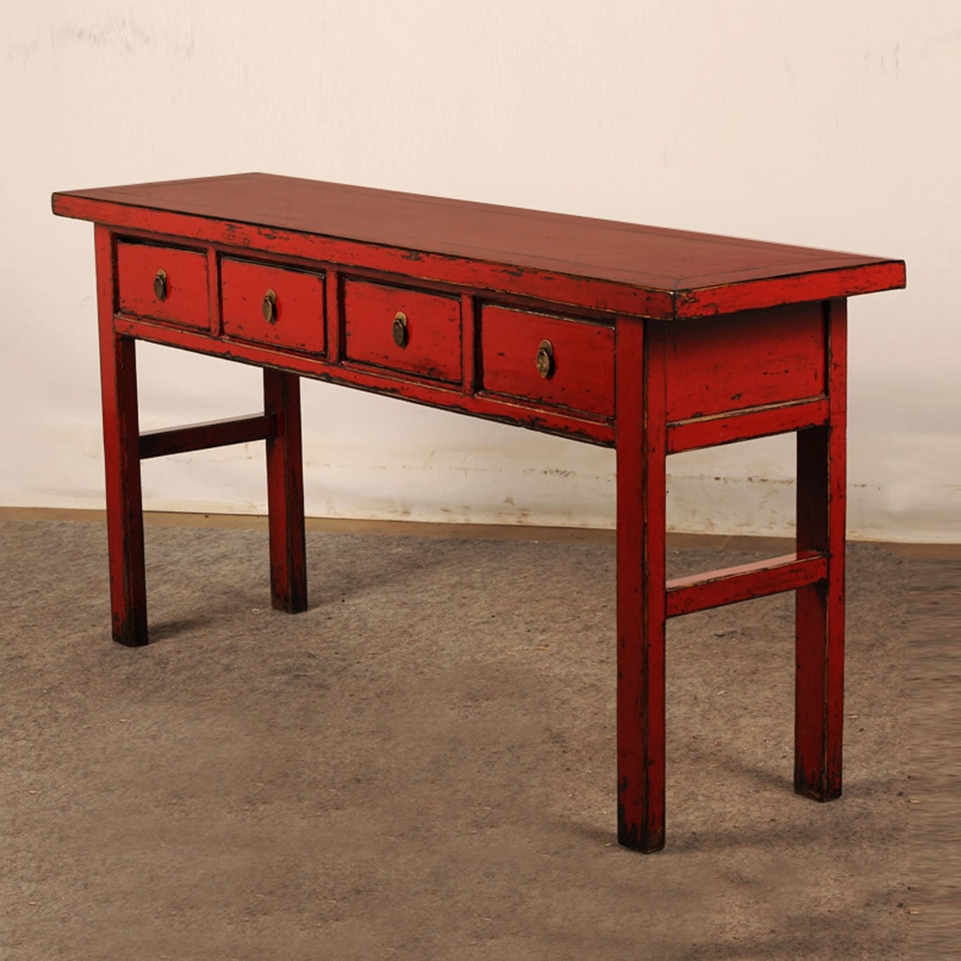 Golden Dragon Oriental Painted Solid Wood 4-Drawer Hall Table - Red - 160x35x75cm - Entryway Console Table for Living Room, Foyer & Home Decor
