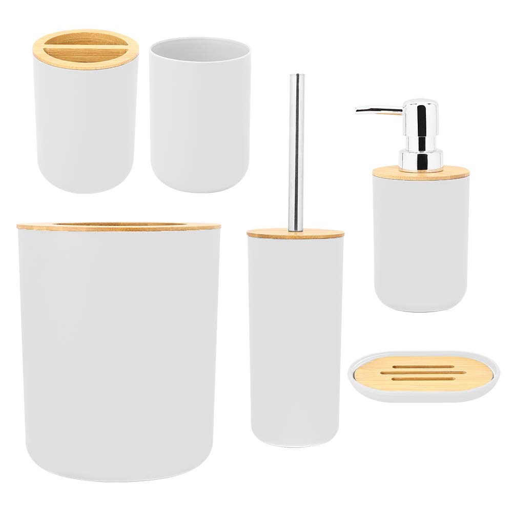 NCONCO 6-Piece Bathroom Accessories Set - Soap Dispenser, Toothbrush Holder, Rinse Cup & Lotion Bottle | Modern Organizer for Bathroom Countertop, Sink & Shower | Perfect for Home, Hotel & Spa Use