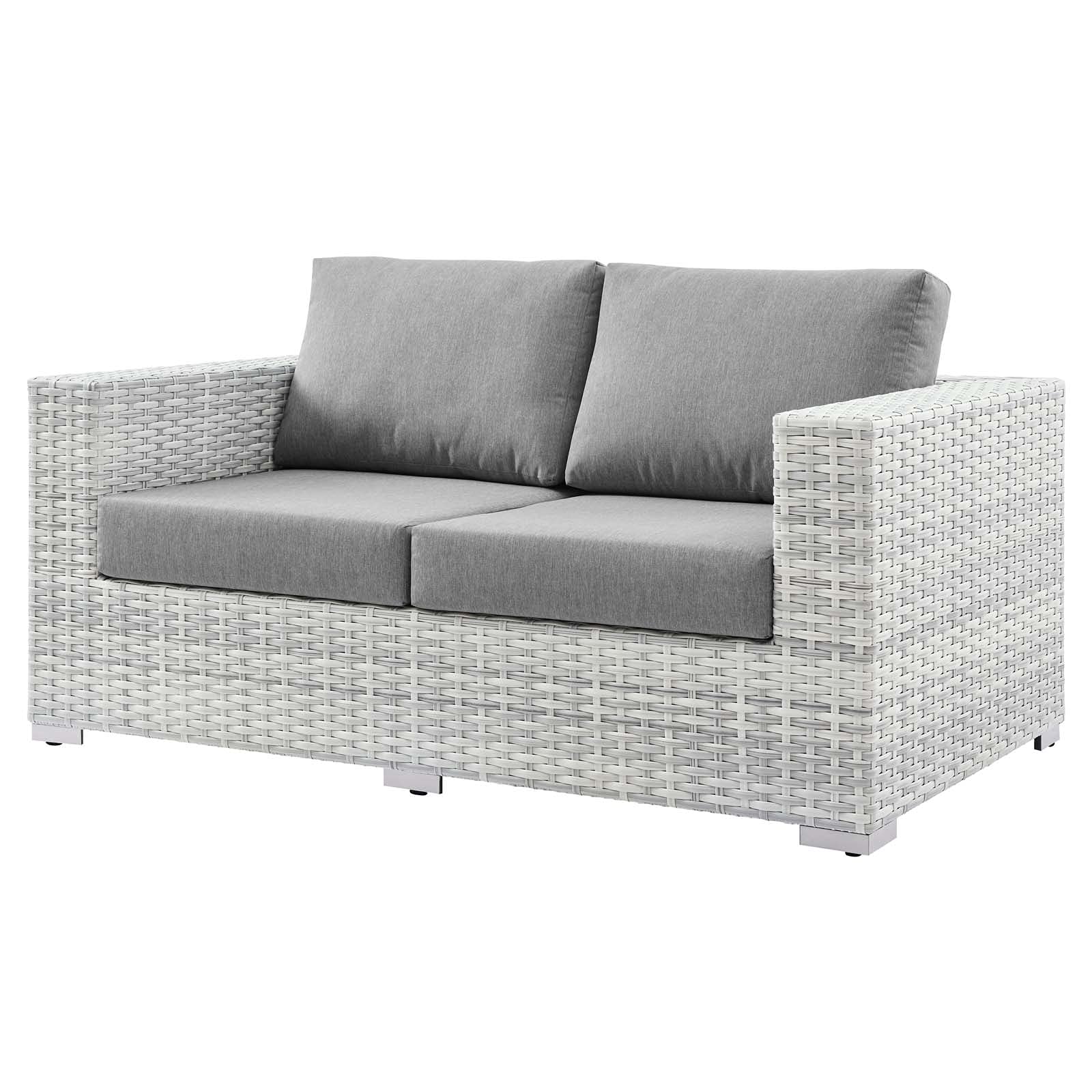 Modern Grey Rattan Wicker Lounge Loveseat Sofa for Outdoor Patio, Balcony, Cafe, Bistro, Garden, and Poolside Relaxation