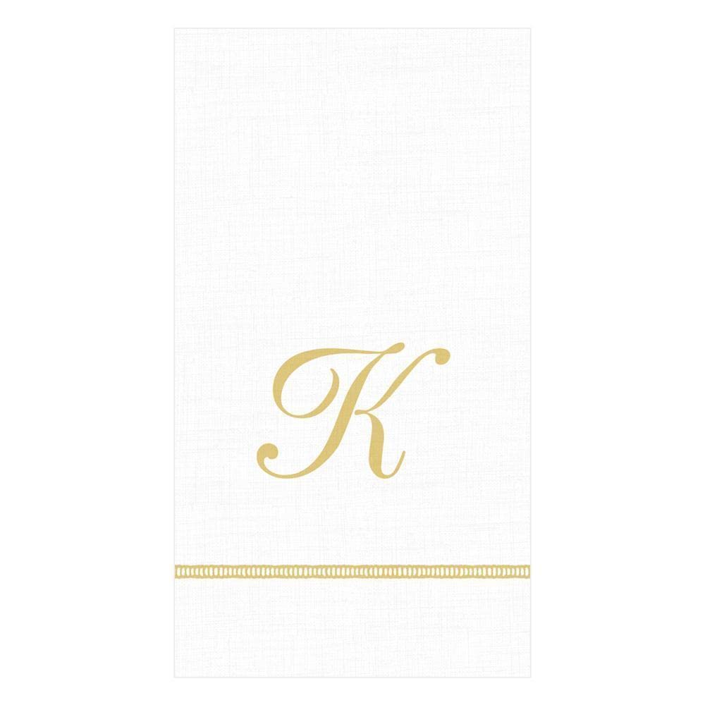 Caspari Hemstitch Script Letter K Paper Guest Towels - Set of 60 Elegant Cocktail Napkins for Weddings, Parties & Bridal Showers