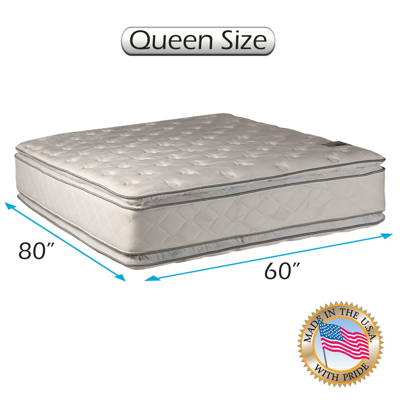 Dream Solutions USA 2-Sided Plush Mattress with PillowTop & Orthopedic Support - Queen Size 60
