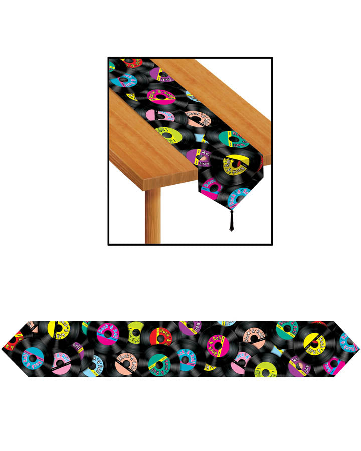 Vintage 50s Rock n Roll Printed Table Runner - Retro Diner Style Party Decor for Kitchen, Dining Room & Holiday Celebrations