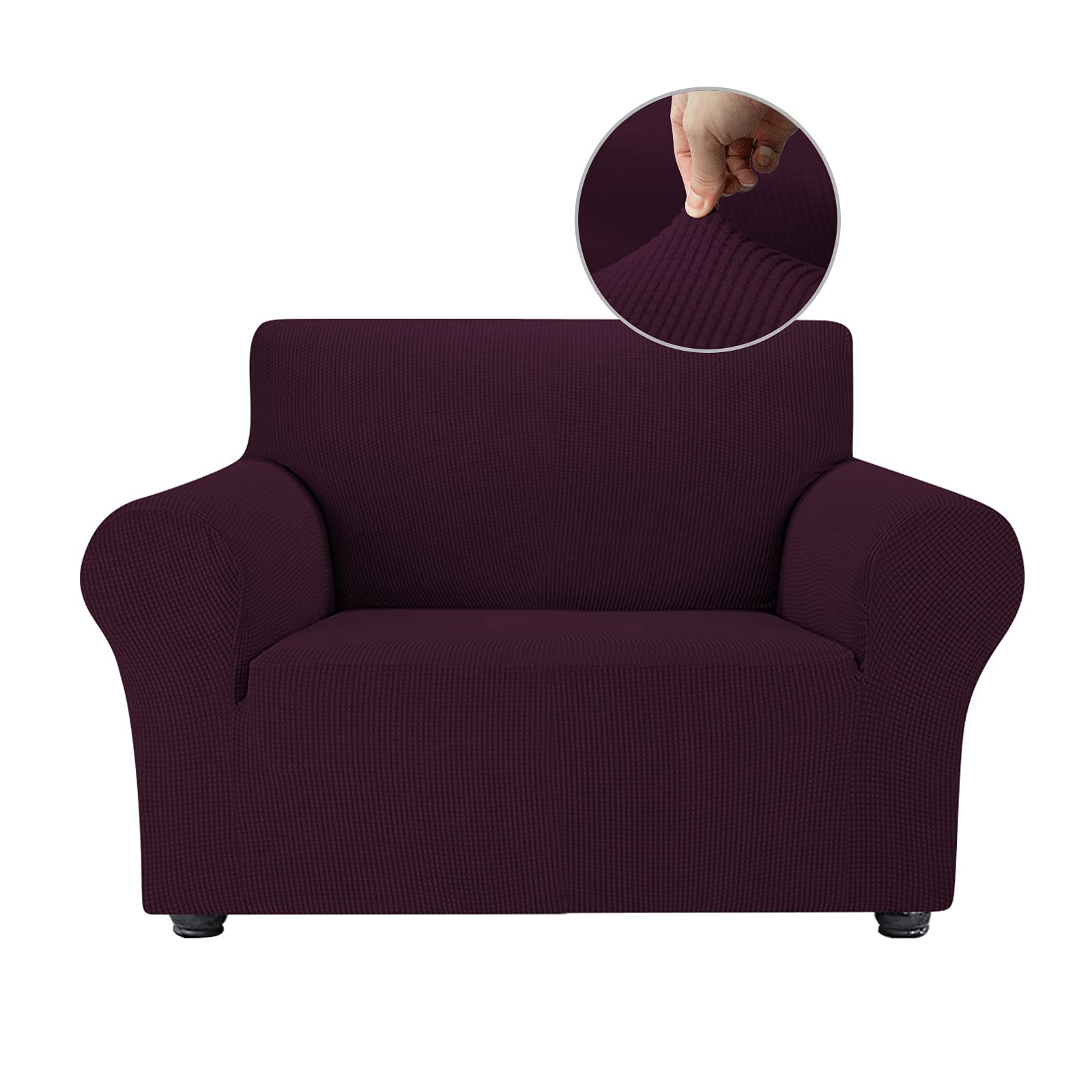 Stretch Sofa Slipcover - 1-Piece Elastic Couch Cover with Non-Skid Foam Bottom | Soft Spandex Jacquard Fabric | Washable Furniture Protector for Kids & Pets | Perfect for Living Room, Office, or Dorm (Claret, Chair Size)