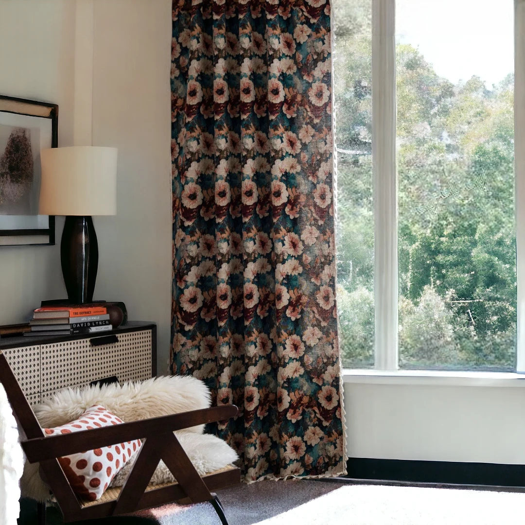 Esmer Floral Light Filtering & Blackout Grommet Curtain Panels - Custom Size for Living Room, Bedroom & Nursery Window Treatments
