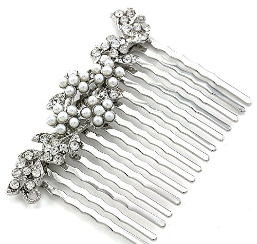 Elegant Floral Pearl Tiara Hair Comb for Brides, Bridesmaids, and Women - Rhinestone Wedding Hair Accessory for Prom, Pageants & Special Occasions | Perfect Gift for Girlfriend, Mom & Ladies