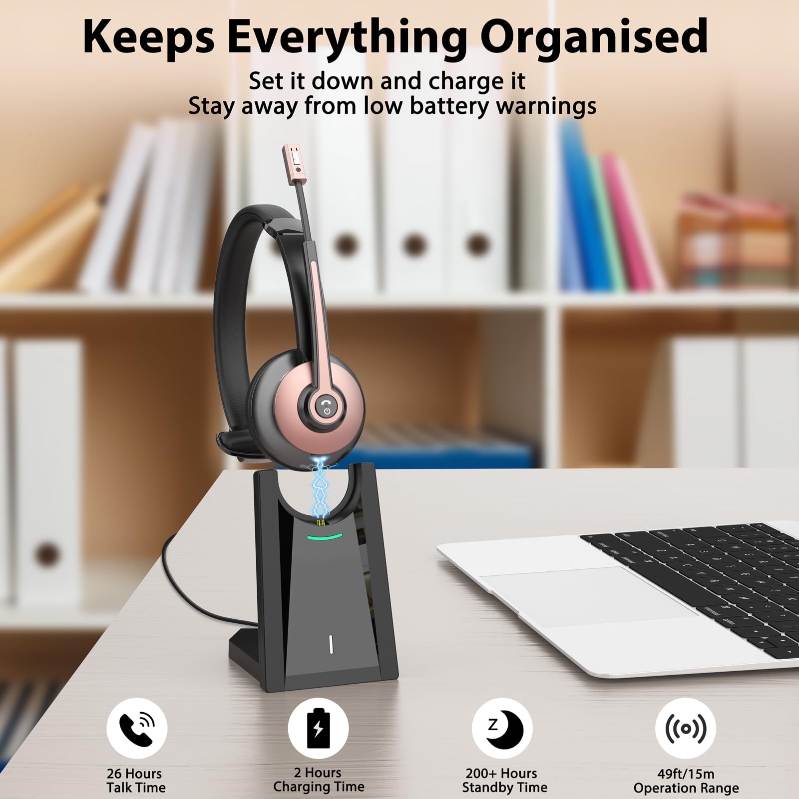 Earbay Wireless Bluetooth Headset with Noise Canceling Mic, USB Dongle & Charging Base - Mute Function for Home Office, Computer, Laptop, Call Center - Perfect for Zoom Meetings & Microsoft Teams Calls