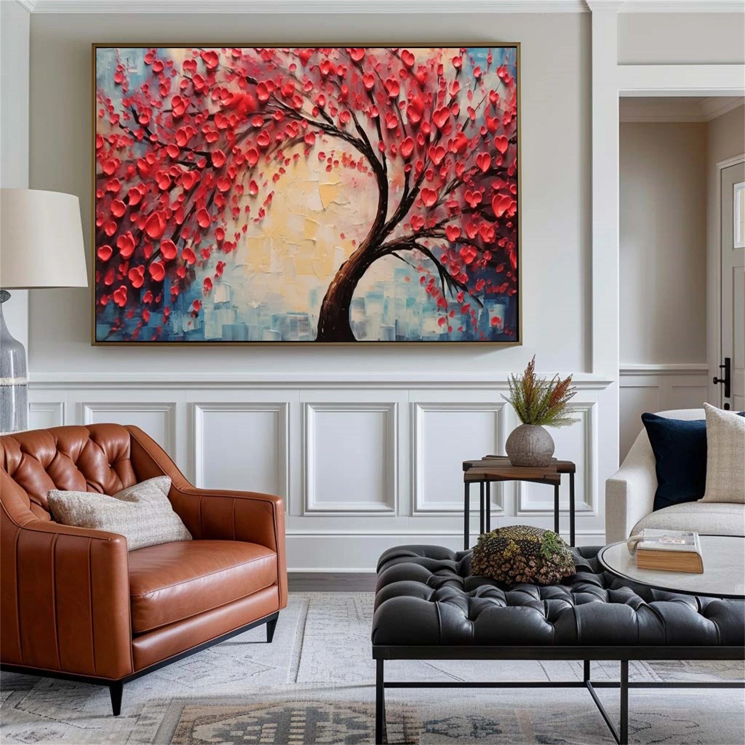 Flower and Tree Painting #FT115 - Handmade Canvas Wall Art for Home & Office Decor - Perfect for Living Room, Bedroom, or Gift
