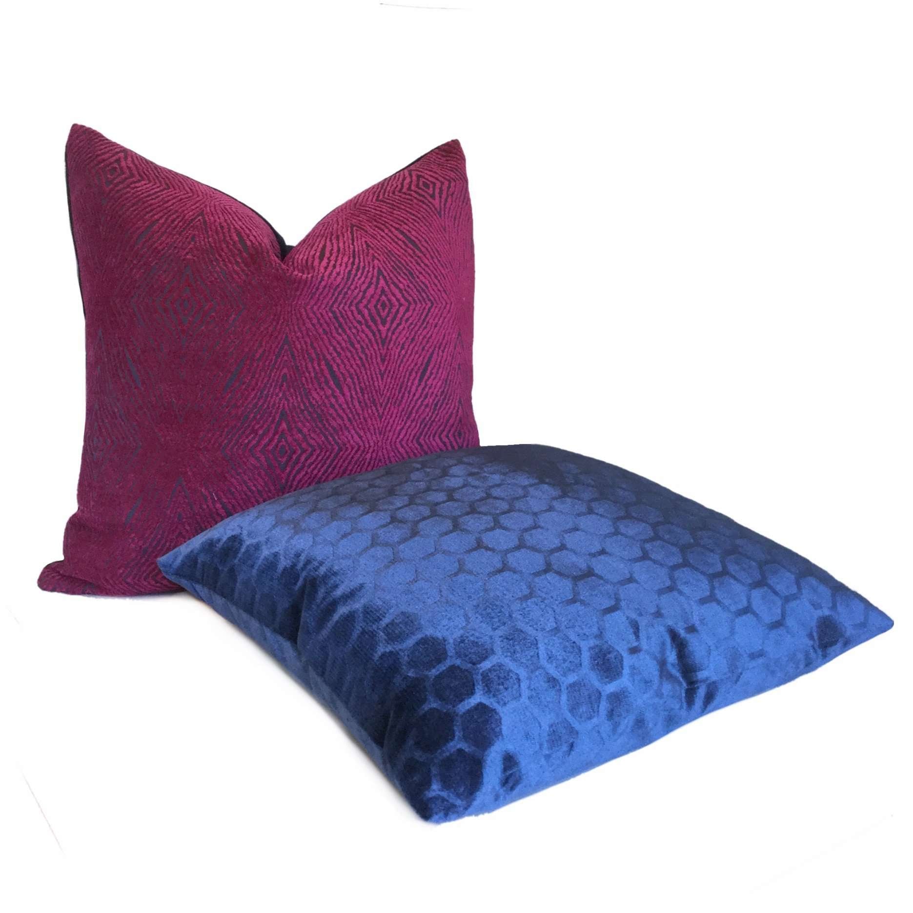 Robert Allen Soft Hex Indigo Blue Geometric Hexagon Velvet Pillow Cover - Luxury Decorative Throw Pillow Case for Sofa, Bed & Home Decor - 18x18 Inches