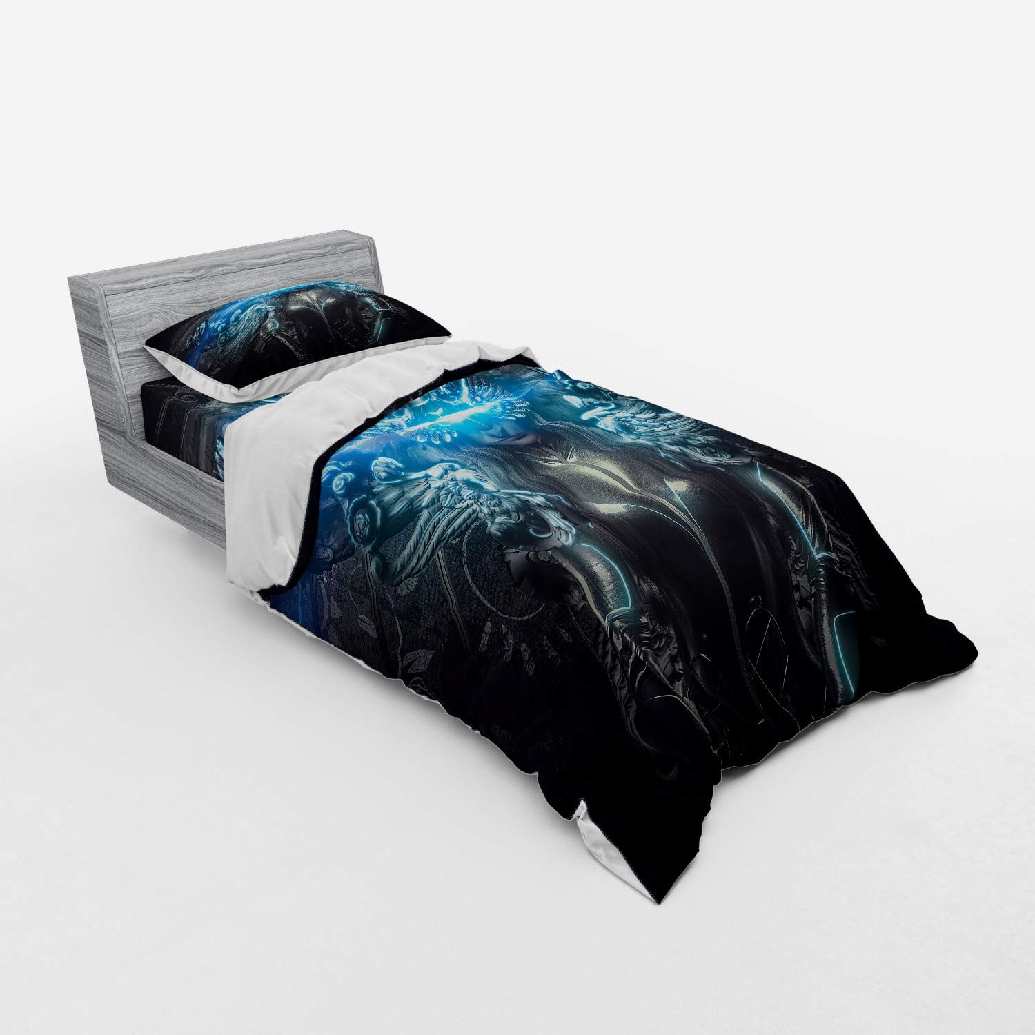 Ambesonne Fantasy World Bedding Set - Royal Gothic Style Cartoon Duvet Cover with Futuristic Female Muse Design, 3-Piece Twin XL Set (Duvet Cover, Pillow Sham & Fitted Sheet) in Grey | Perfect for Gothic Themed Bedrooms, Anime Lovers & Unique Home Decor