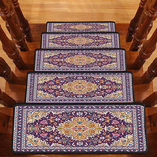 Non-Slip Self-Adhesive Stair Treads - 13PCS Colorful Mosaic Oriental Persian Tabriz Rug with Traditional Geometric Design, 30