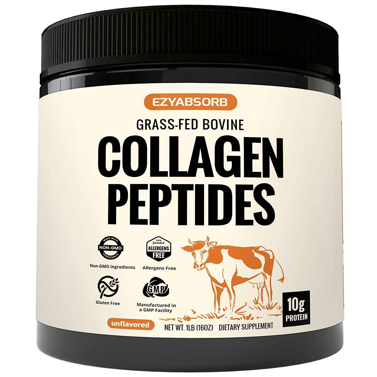 EzyAbsorb Collagen Powder 16oz (454g) - 41 Servings | Paleo Certified, Grass-Fed Beef, Non-GMO, Gluten Free, Unflavored | Supports Skin, Hair, Nails & Joint Health | Perfect for Smoothies, Coffee & Baking