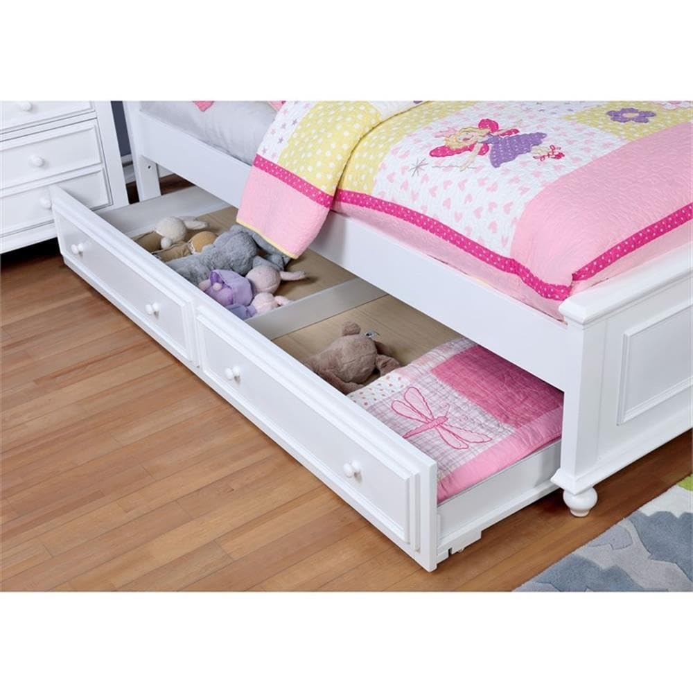 Furniture of America Noell Traditional Solid Wood Trundle Bed Unit in White - Perfect for Guest Rooms, Kids' Bedrooms & Small Spaces