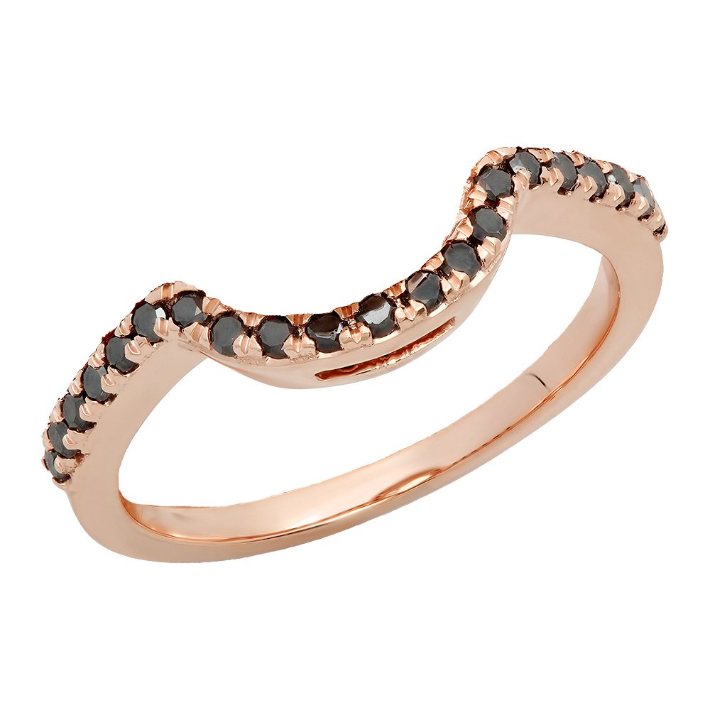 0.25 Carat 14K Solid Gold Round Black Diamond Wedding Stackable Band Guard Ring for Women - Perfect for Bridal Sets, Anniversary Gifts & Everyday Elegance