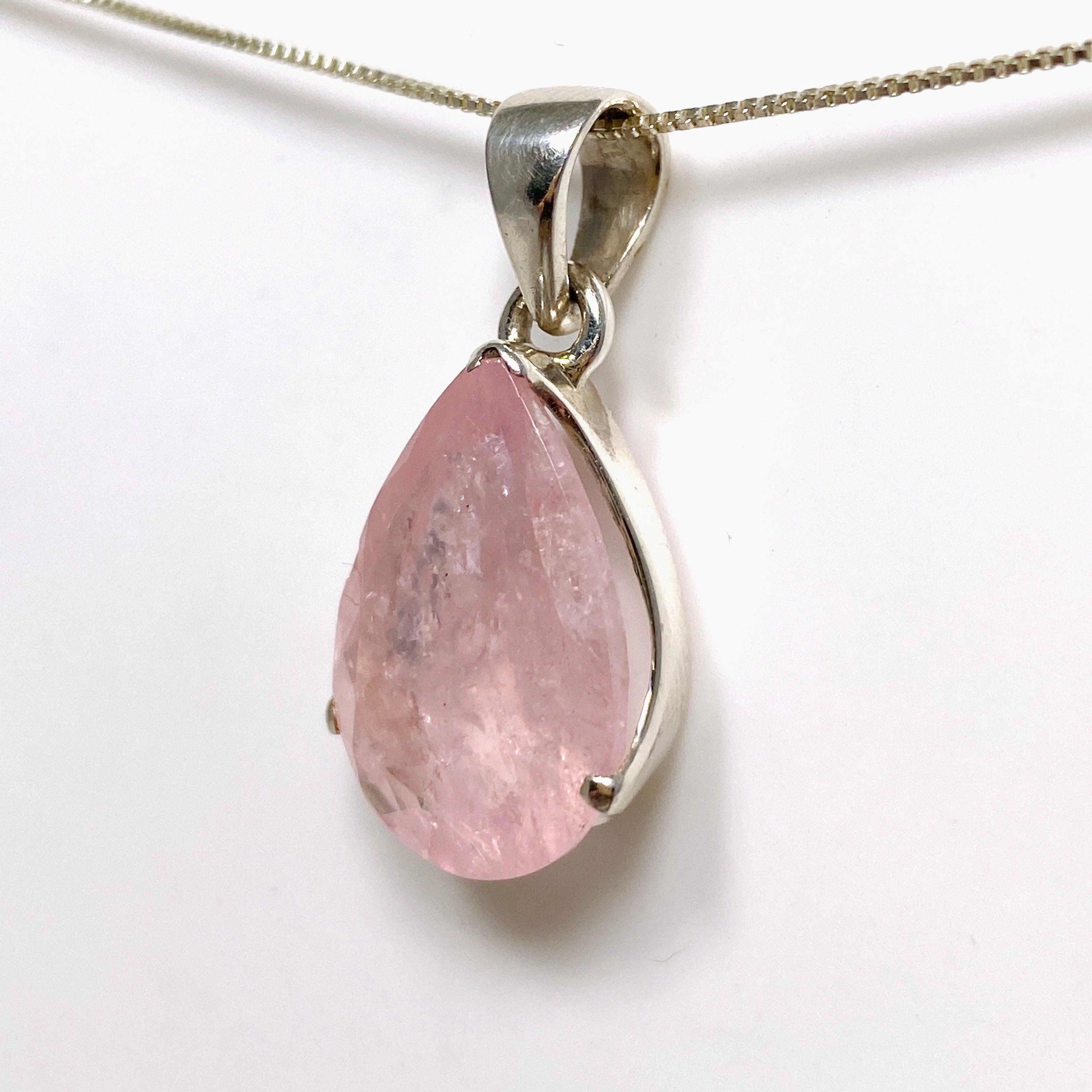 Morganite Faceted Teardrop Pendant Necklace PPGJ680 - Elegant Rose Quartz Jewelry for Women, Perfect for Weddings, Anniversaries & Special Occasions