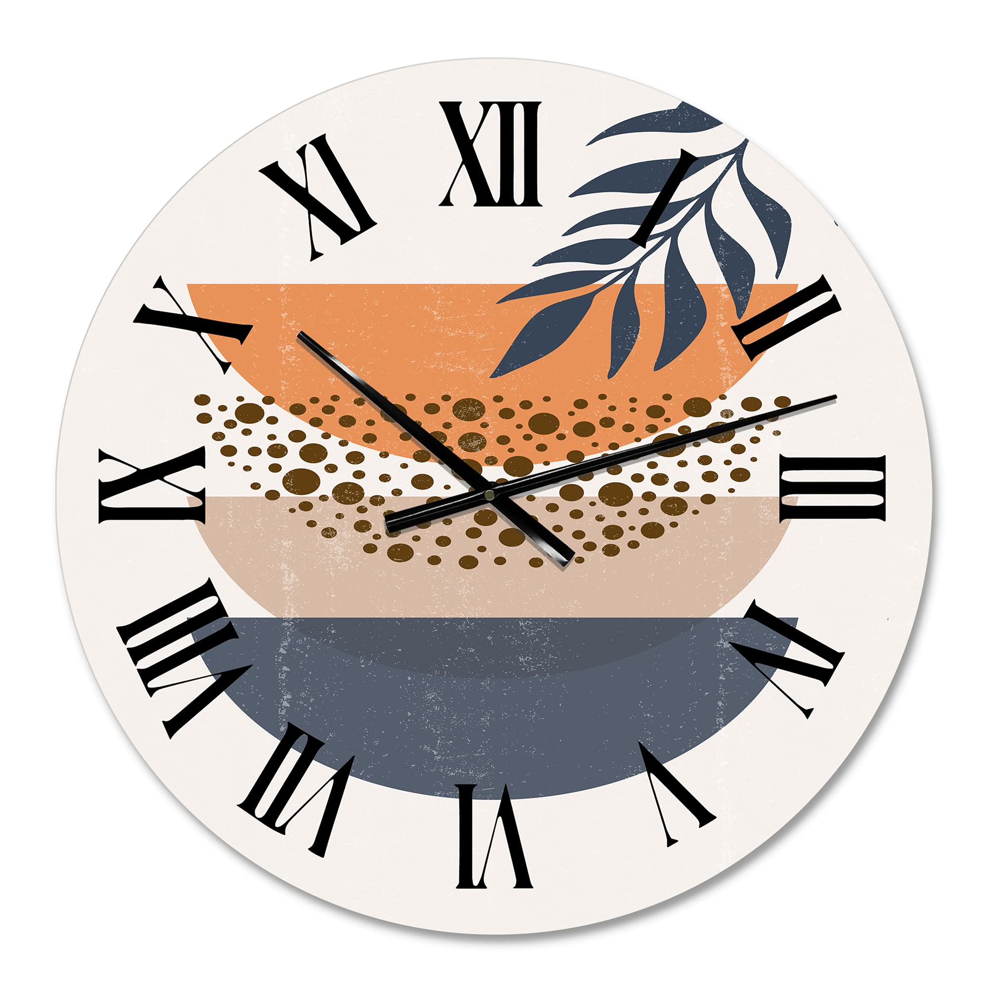 Abstract Geometric Sun and Moon Wall Clock with Leaf Design - Modern Large Decorative Clock for Living Room, Bedroom & Office | Perfect Home Decor Gift for Housewarming