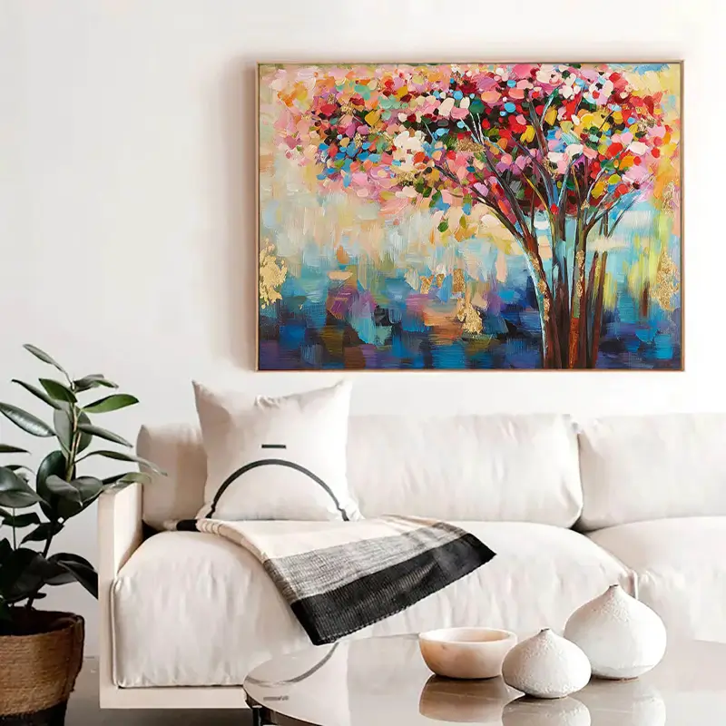Flower and Tree Painting #FT004 - Handmade Canvas Art for Home Decor, Living Room, Bedroom & Office Wall Art