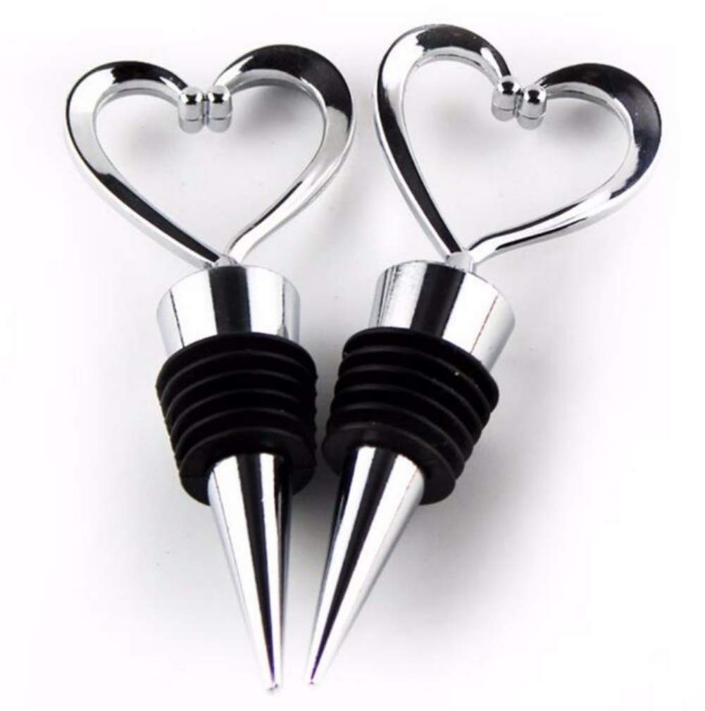 WOIWO 2PCS Heart-Shaped Wine Stoppers - Elegant Plastic Electroplated Wine Bottle Stoppers for Red Wine, Champagne & Liquor - Perfect for Romantic Dinners, Weddings & Home Bars