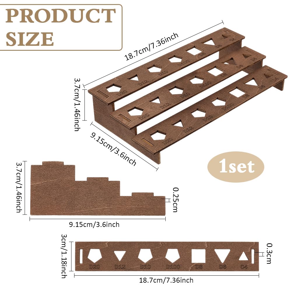 BENECREAT 3-Tier Wooden Dice Holder - Coconut Brown Display Rack for 21 Polyhedral Dice | D&D Game Accessories, RPG Collector Storage | Perfect for Tabletop Gaming, Dungeons & Dragons Sessions, and Dice Enthusiasts