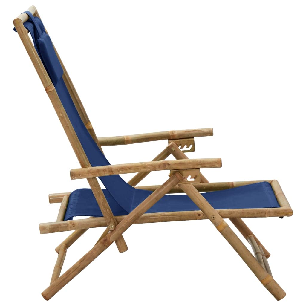 Farmhouse Style Lounge Chair - Reclining Armchair with Navy Blue Fabric & Bamboo Frame for Living Room, Office, Study, Bedroom - Cozy Reading Chair & Club Chair for Apartments