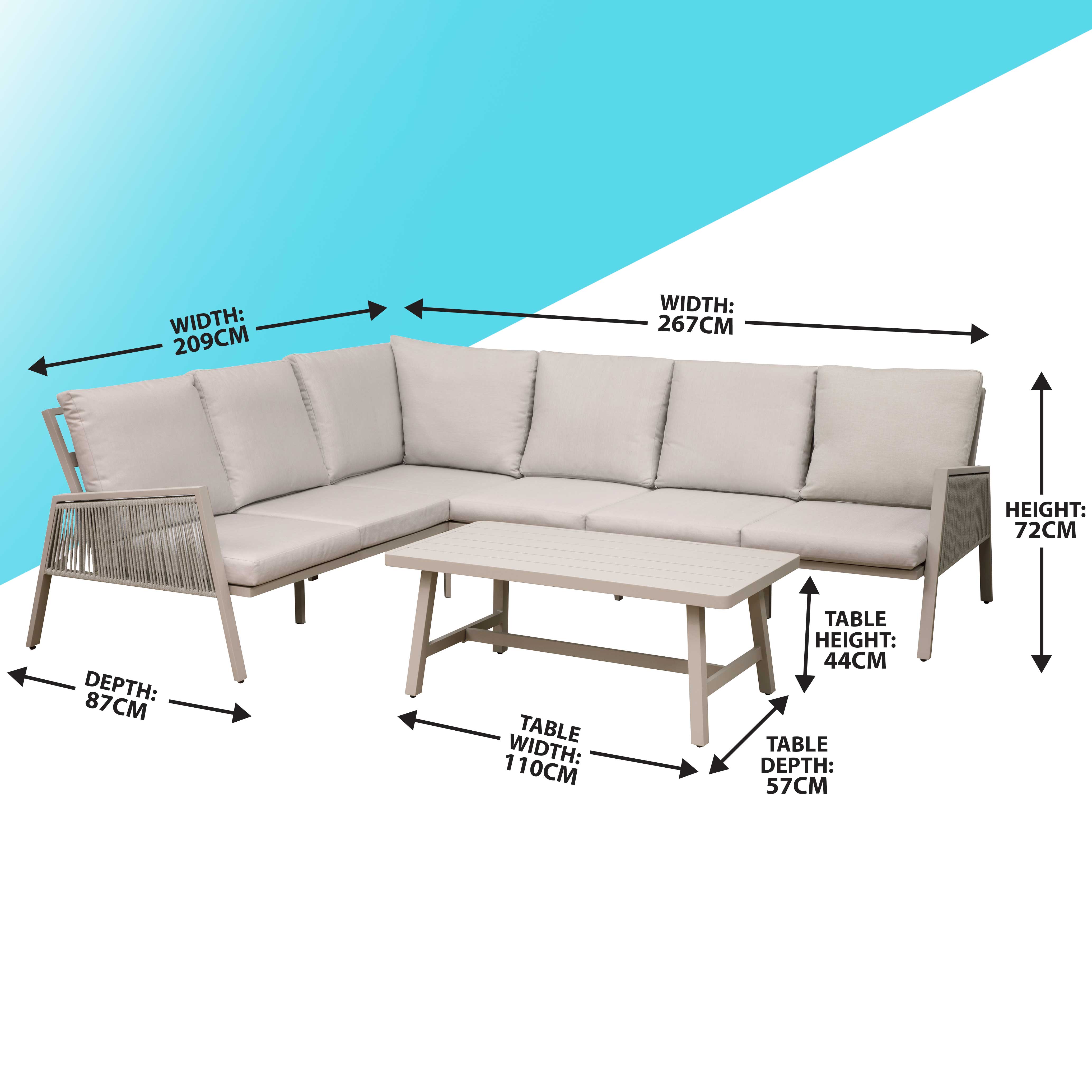 Fusion 4-Piece Outdoor Aluminum Corner Sofa Set in Light Grey DG57 - Perfect for Patio, Garden & Backyard Relaxation