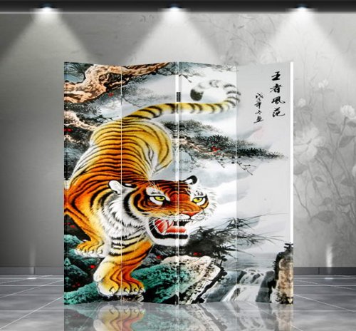 Double Sided Canvas Room Divider with Tiger Design - Privacy Screen for Bedroom, Office & Studio - Decorative Partition for Home & Workspace