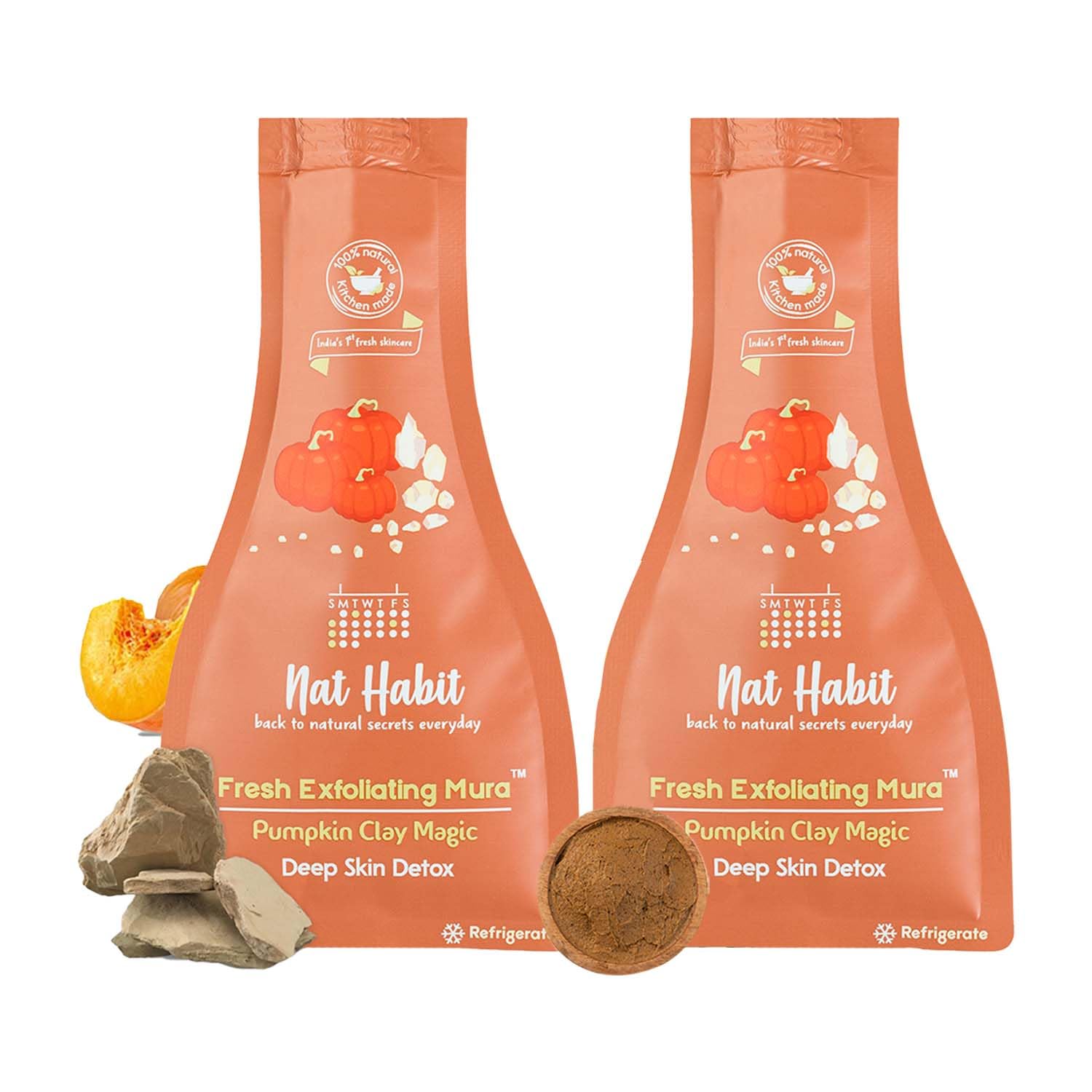 Organic Pumpkin Clay Face Scrub - Deep Detox & Exfoliation for Clean, Clear & Soft Skin | Removes Dust, Smoke & Toxins | Pack of 2 x 25g | Perfect for Daily Skincare Routine & Post-Pollution Cleansing