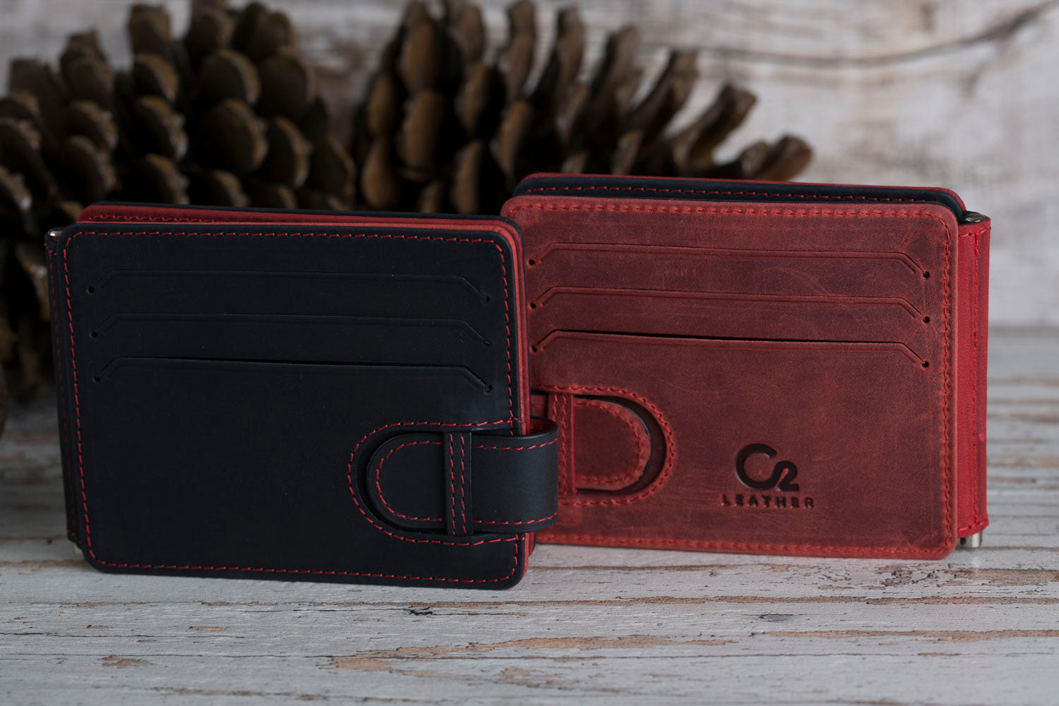Genuine Full Grain Leather Bifold Wallet for Men - Red Two-Sided Design - Perfect for Everyday Use & Gift Giving
