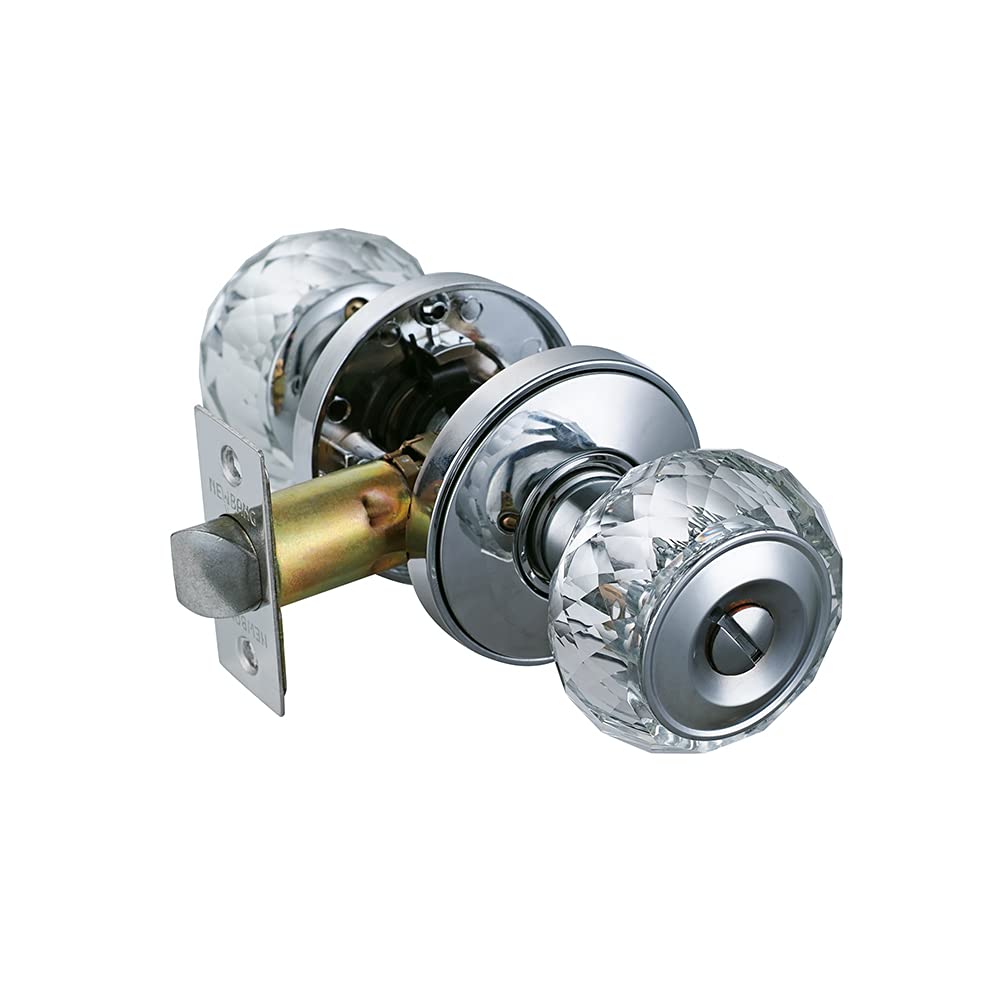 Keyless Privacy Door Knob - HD Crystal Glass, Polished Chrome for Bedrooms & Bathrooms
