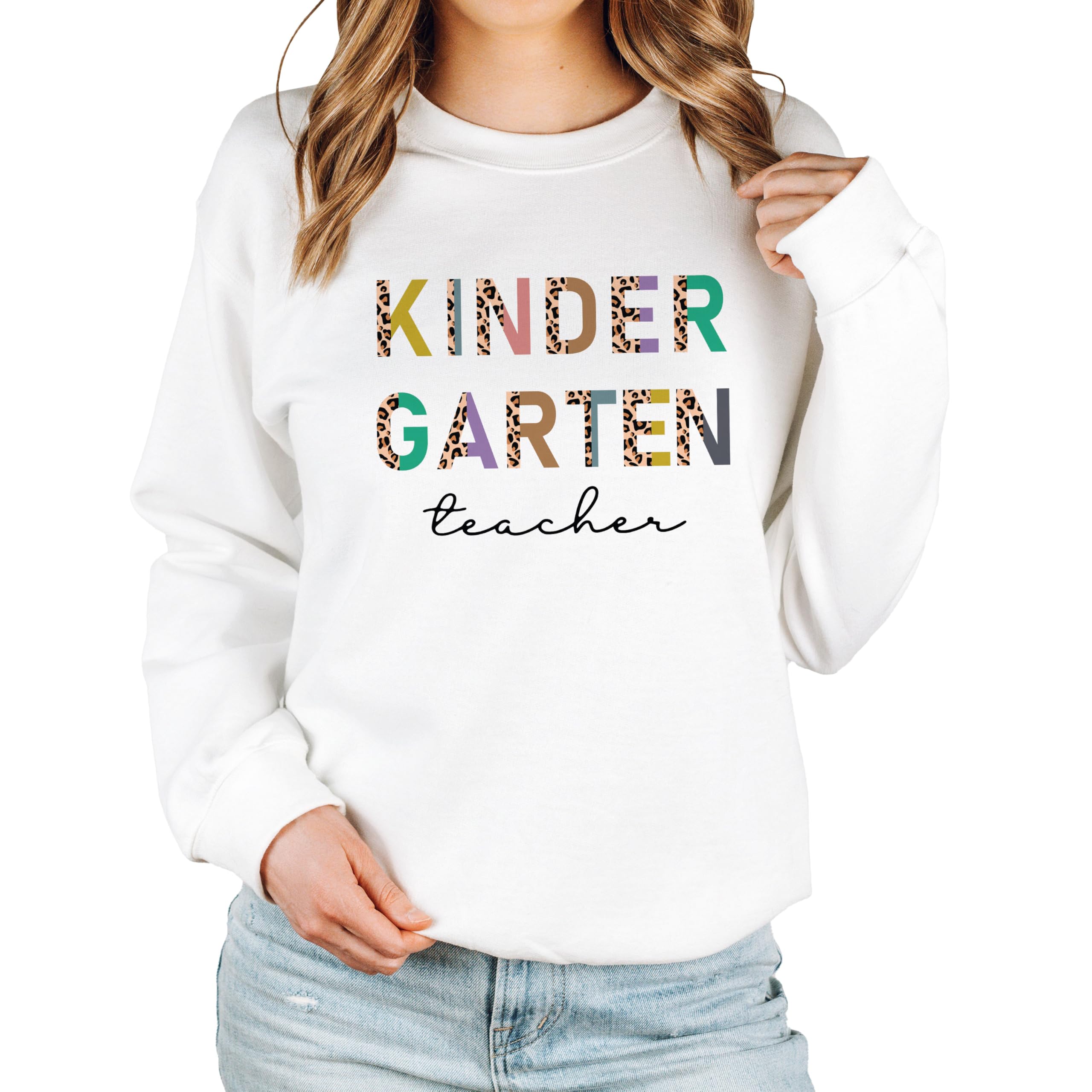 Leopard Print Kindergarten Teacher Sweatshirt for Women - Cute Back to School Pullover for Teachers, Classroom & Casual Wear