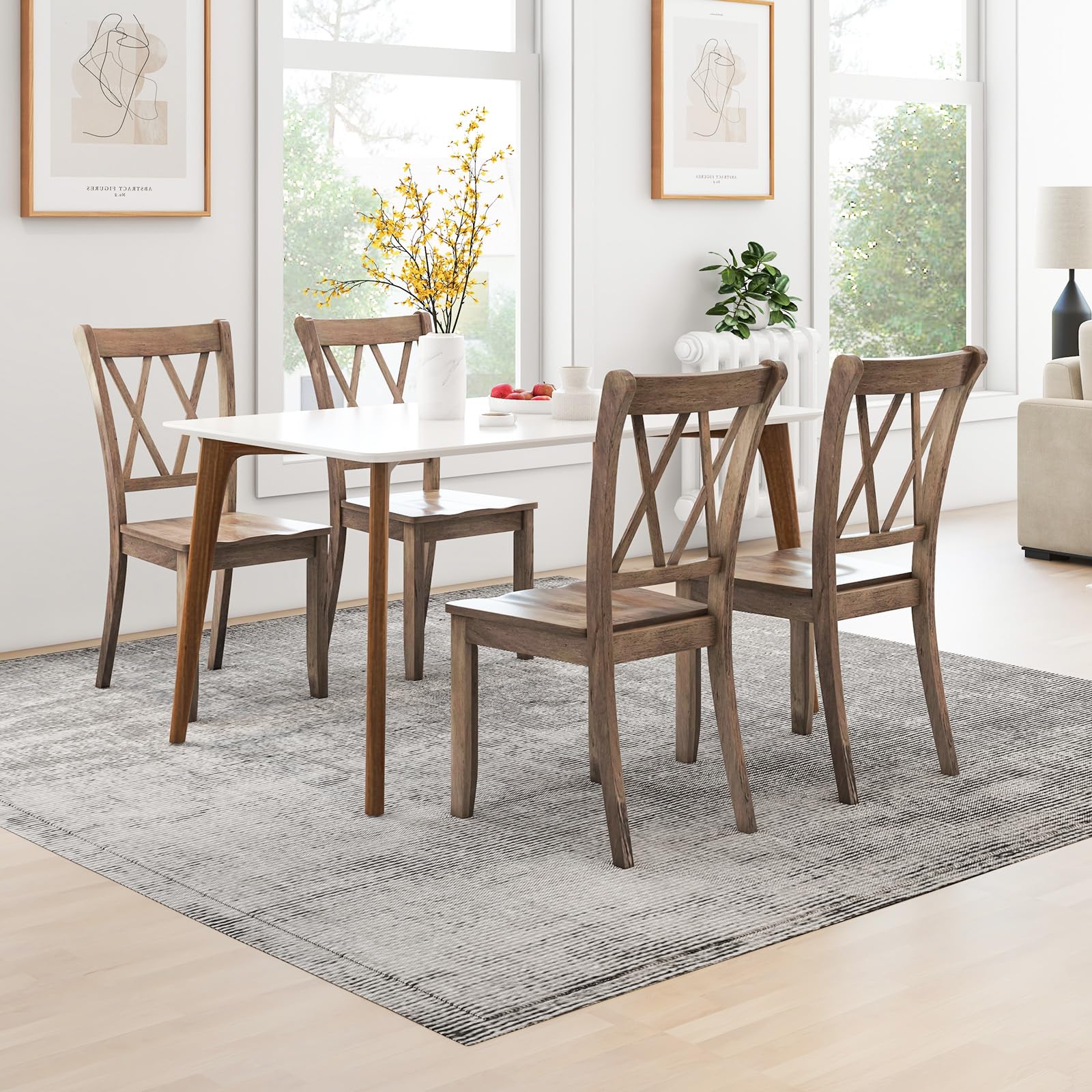 Giantex Set of 4 Solid Rubber Wood Dining Chairs - Ergonomic Armless Side Chairs for Kitchen, Dining Room & Home - Comfortable Brown Wooden Seating for Family Meals & Entertaining Guests