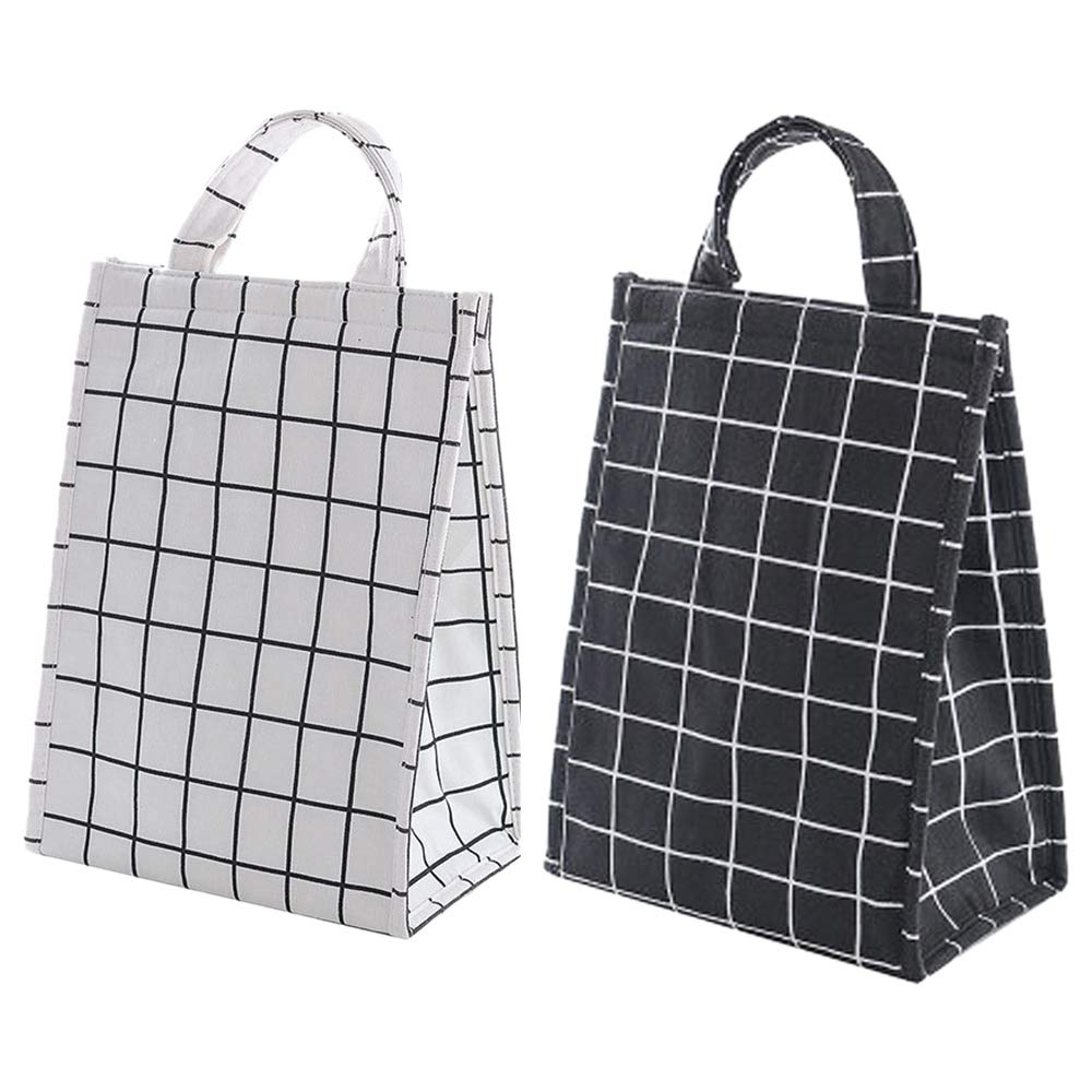 Senmubery 2-Pack Insulated Lunch Bag with Aluminum Foil Lining - Reusable Canvas Lunch Tote for School, Office & Picnics - Foldable & Eco-Friendly Food Carrier for Work, Travel & Outdoor Activities